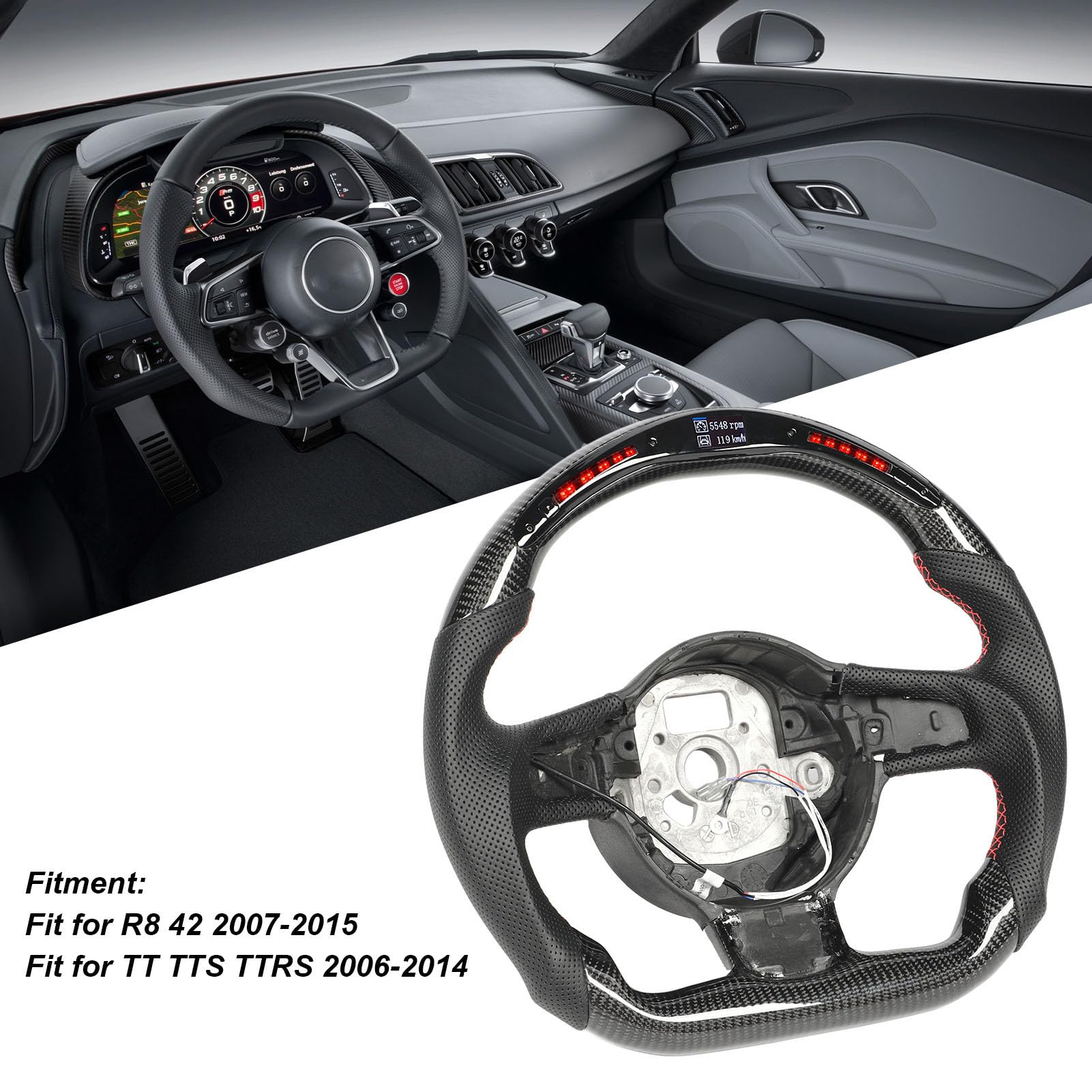 Carbon -LED -LED Lichter Lenkrad Perforiertes Leder für 42 TTS TTRs 8J 2007 Bis 2015 LENTERLEGE