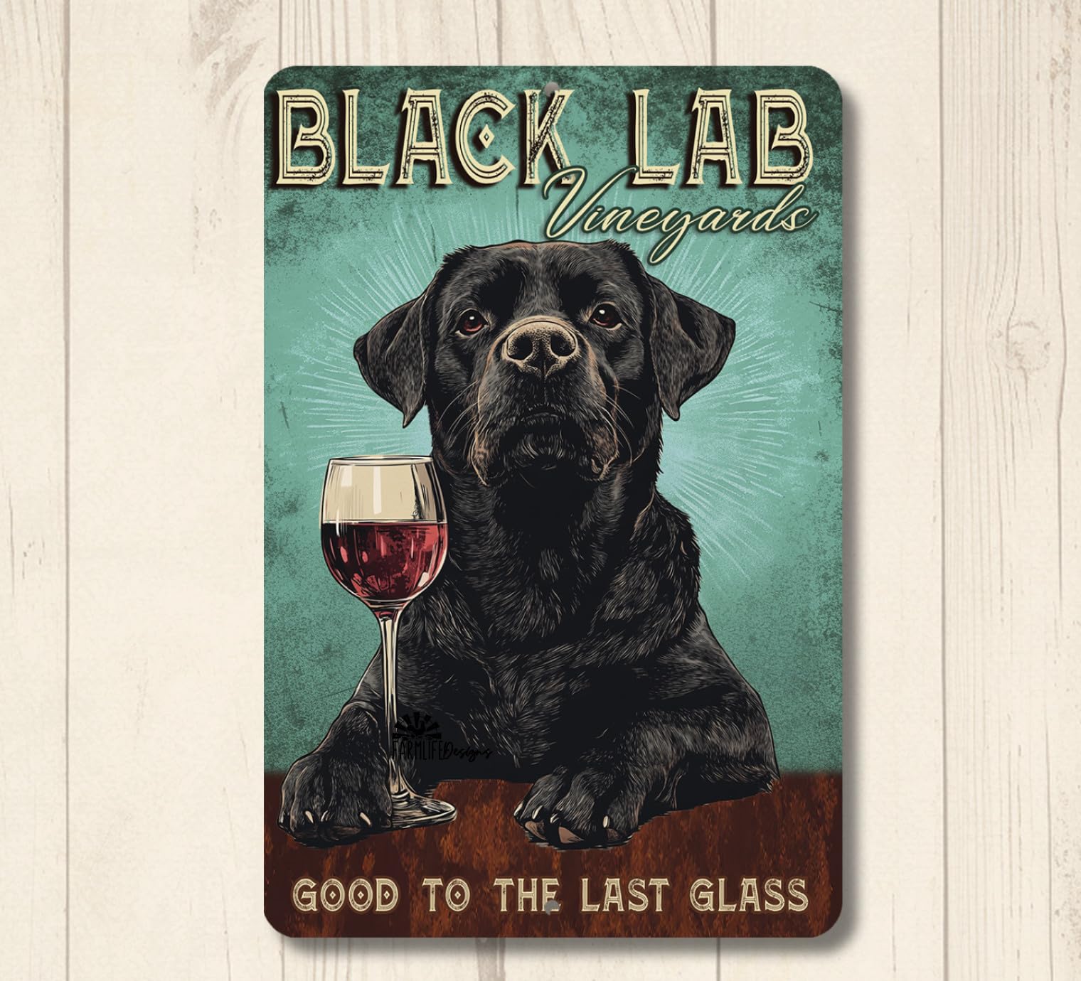 Black Lab Wine Bar Sign wall art decor funny metal labrador retriever dog tin home decor