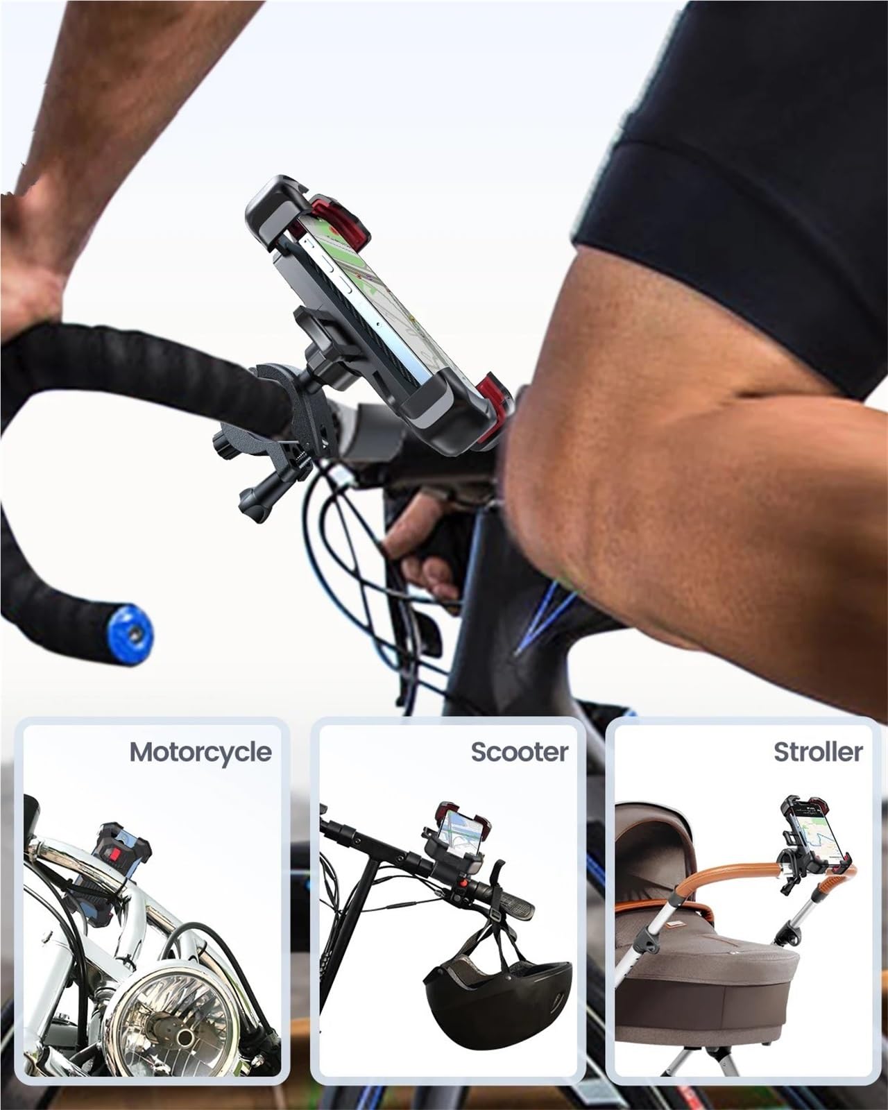 Support De Barre De Navigation De Moto Moto Universelle avec Vue à 360 °, Support Antichoc pour téléphone Portable de 4.7 à 7 Pouces