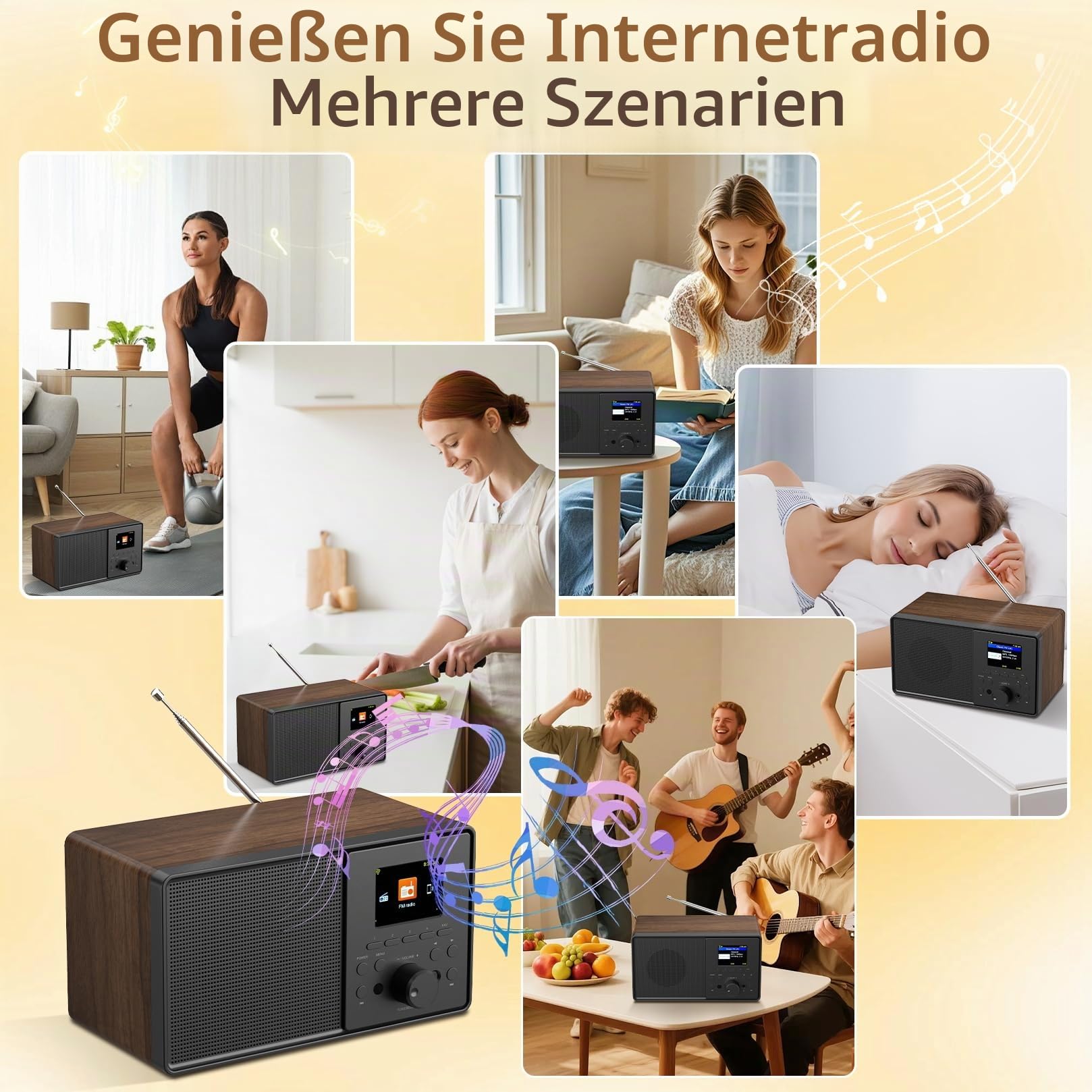 Internetradio WLAN DAB+ Radio mit Bluetooth 5.3 und Farbdisplay | 30.000 Sender, Podcast-Player, USB, AUX, Wecker und Fernbedienung für Küche, Wohnzimmer, Schlafzimmer, Büro und Garten