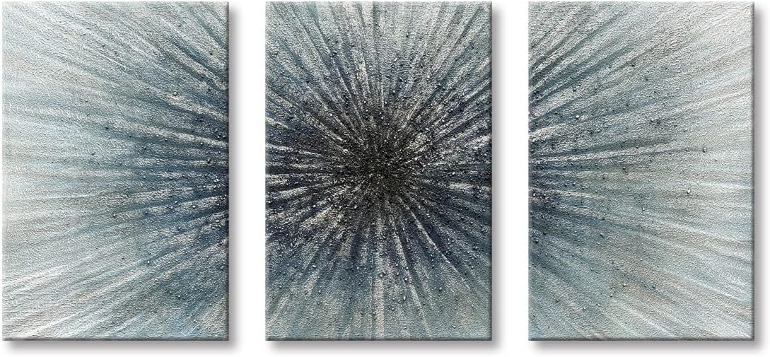 Hand Painted Blue Abstract Artwork Focus Texture Wall Art Modern Canvas Painting for Home Office Decoration