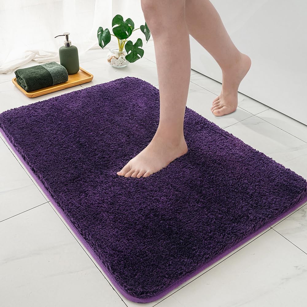 MIULEE Dark Purple Bathroom Rugs Set 2 Piece, Soft Absorbent Microfiber Bath Mat Set, Non Slip Quick Dry Machine Washable Plush Shaggy Bath Rugs for Bathroom Floor, Tub and Shower, 16x24 inches - Image 6