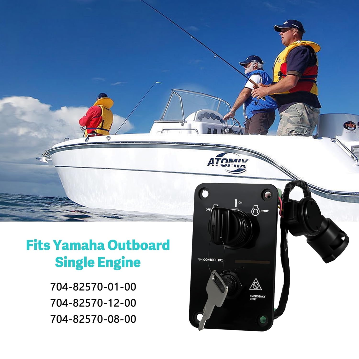 12V Boat Ignition Switch with Key, Fits Yamaha Outboard Single Engine Ignition Switch Panel Assembly On-Off-Start 704 Control Box w/Boat Kill Switch Lanyard, 704-82570-12-00 704-82570-08-00