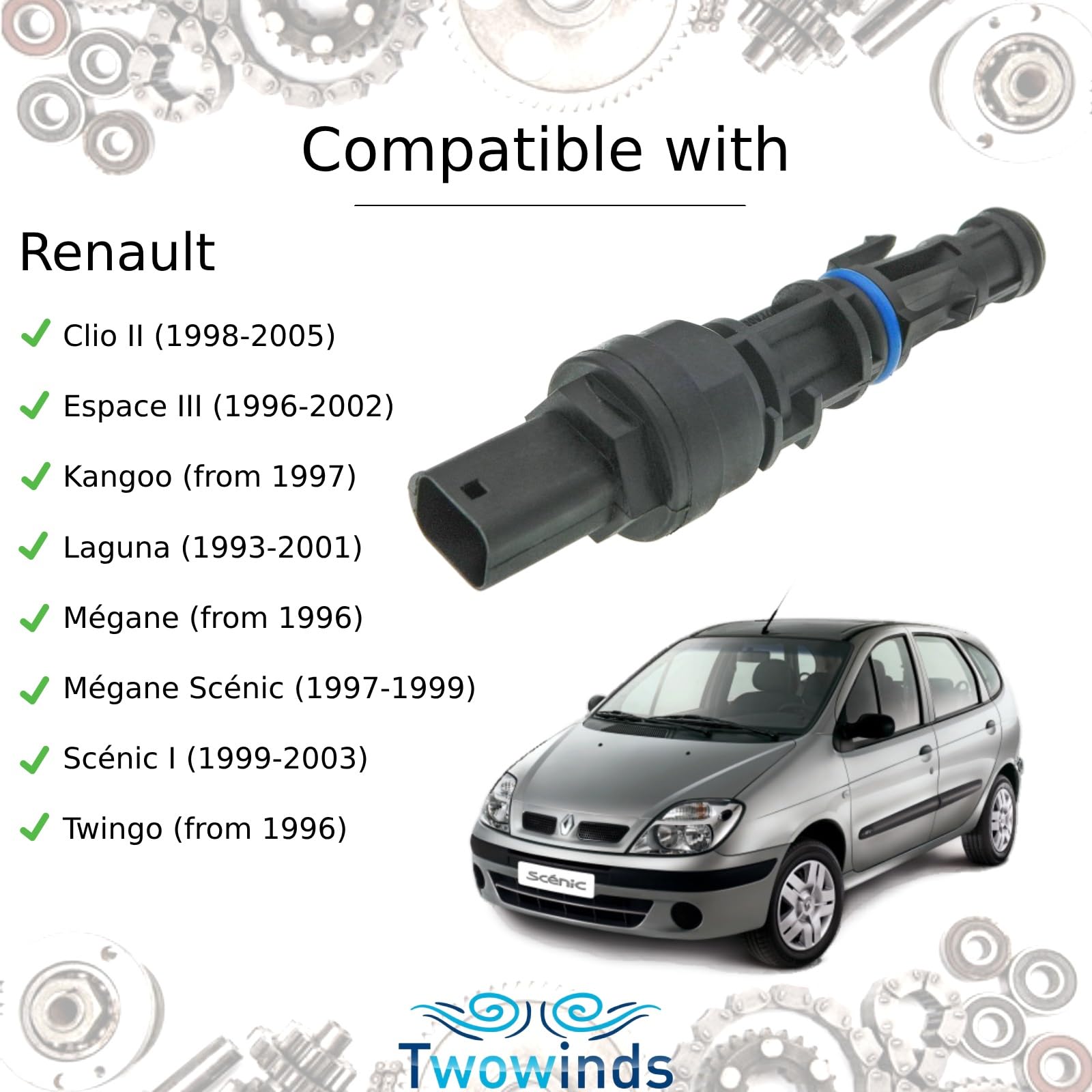 Twowinds - Sensore di Velocità 7700418919 Compatibile con Renault Clio, Espace, Kangoo, Laguna, Scenic, Twingo, Kubistar - Sensore Tachimetro - Contachilometri - Odometro