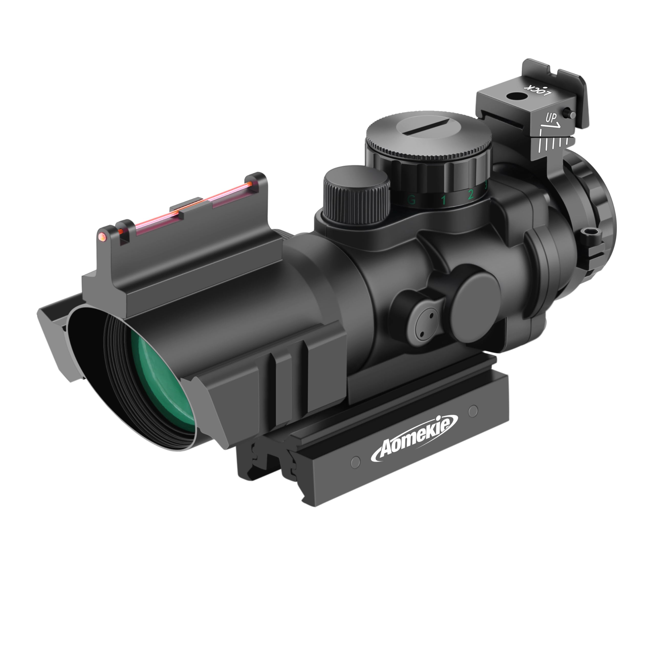 AOMEKIE Zielfernrohr 4x32mm mit Fiberoptic und 11mm/22mm Schiene Airsoft Red Dot Visier Sight Leuchtpunktvisier Rotpunktvisier für Jagd Softair und Armbrust