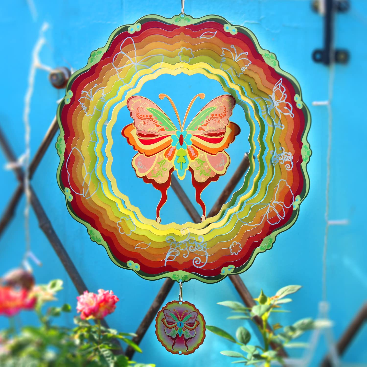 YBENWL 3D Schmetterling Windspiel – 30,5 Cm, Edelstahl, Handbemalt, Für Garten & Terrasse