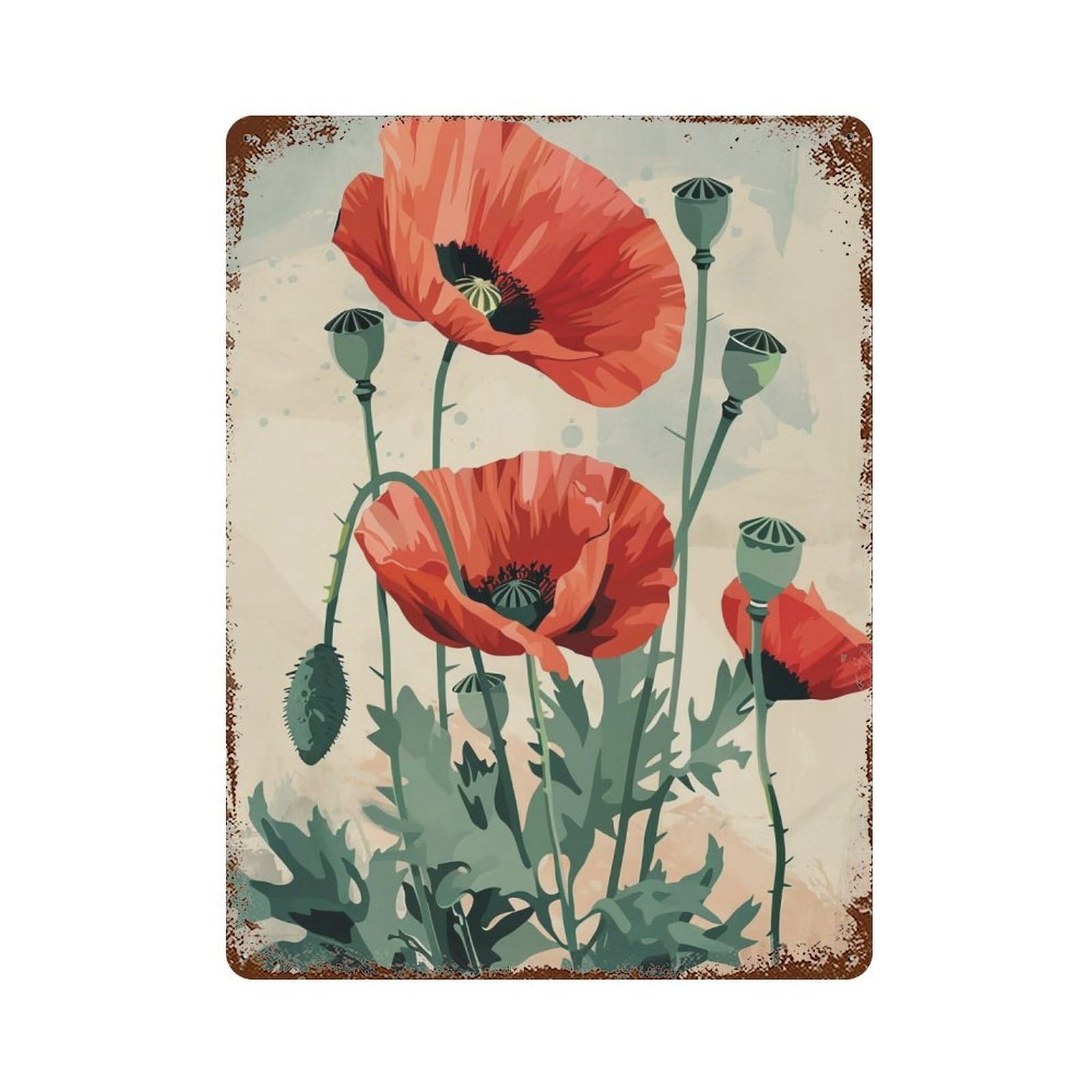 HDURYEYRYY Red Poppy Color Block Still Life 01 Wall Retro Iron Vintage Art Metal Tin Sign Poster Modern Home Cofffee Club Art Bar Shop Decor Style 40x30cm