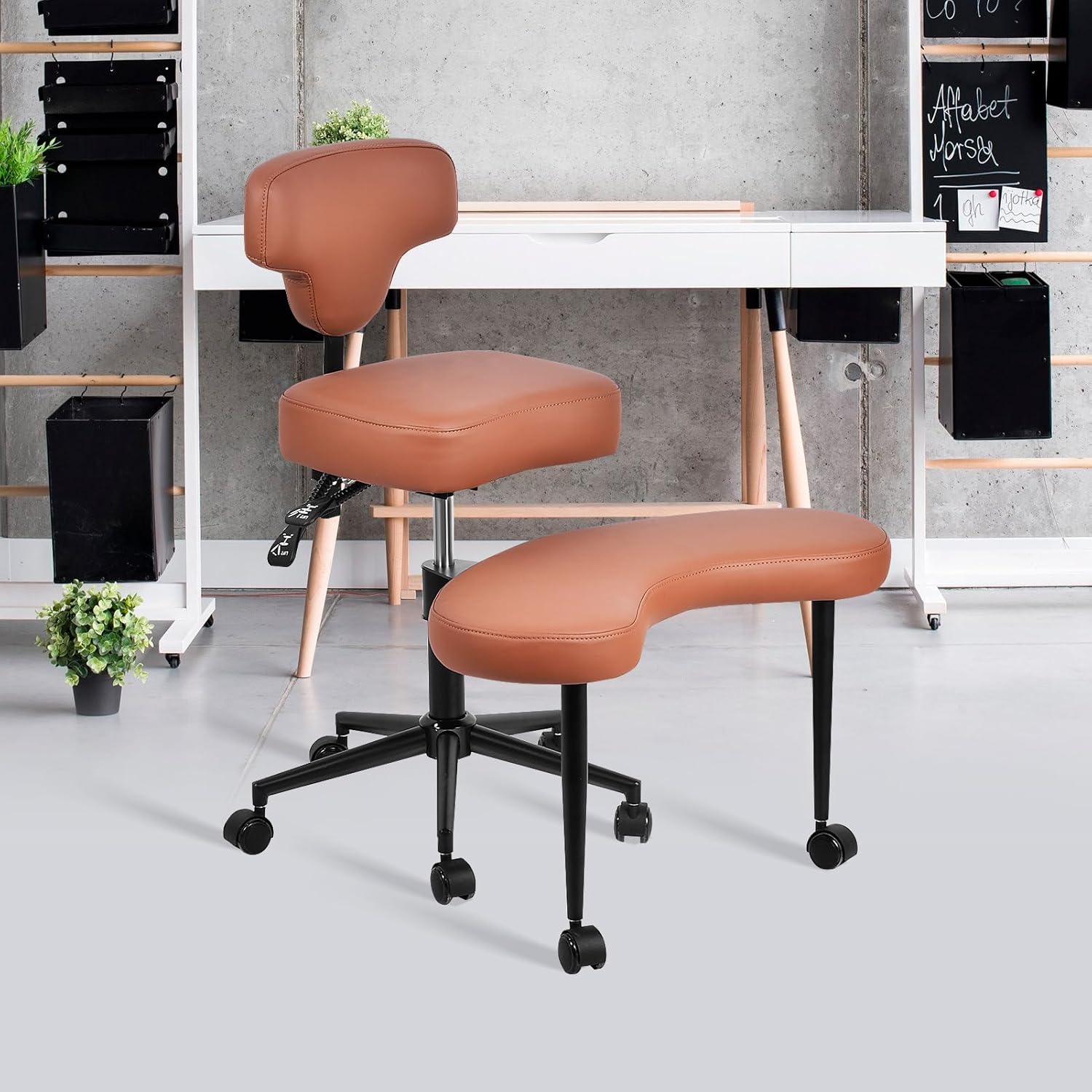 Cross Legged Chair Ergonomic Adjustable Height 18.7-23.2" Meditation Chair 300 lbs 360° Swivel with Footstool for Home Office Brown
