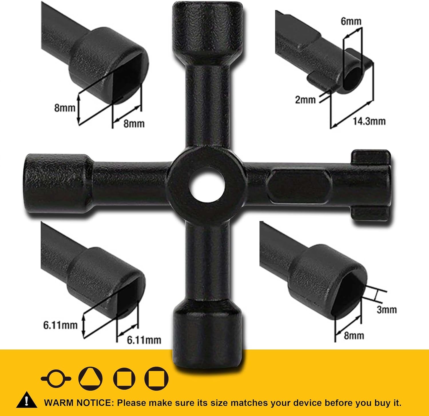 Hanpex 4 Way Sillcock Key Wrench Set, Multi-functional Utilities Water Key, Fits Most Sillcock, Stopcock, Water Spigots, Wall-hydrant, Control Cabinet and Valves, 2-Pk