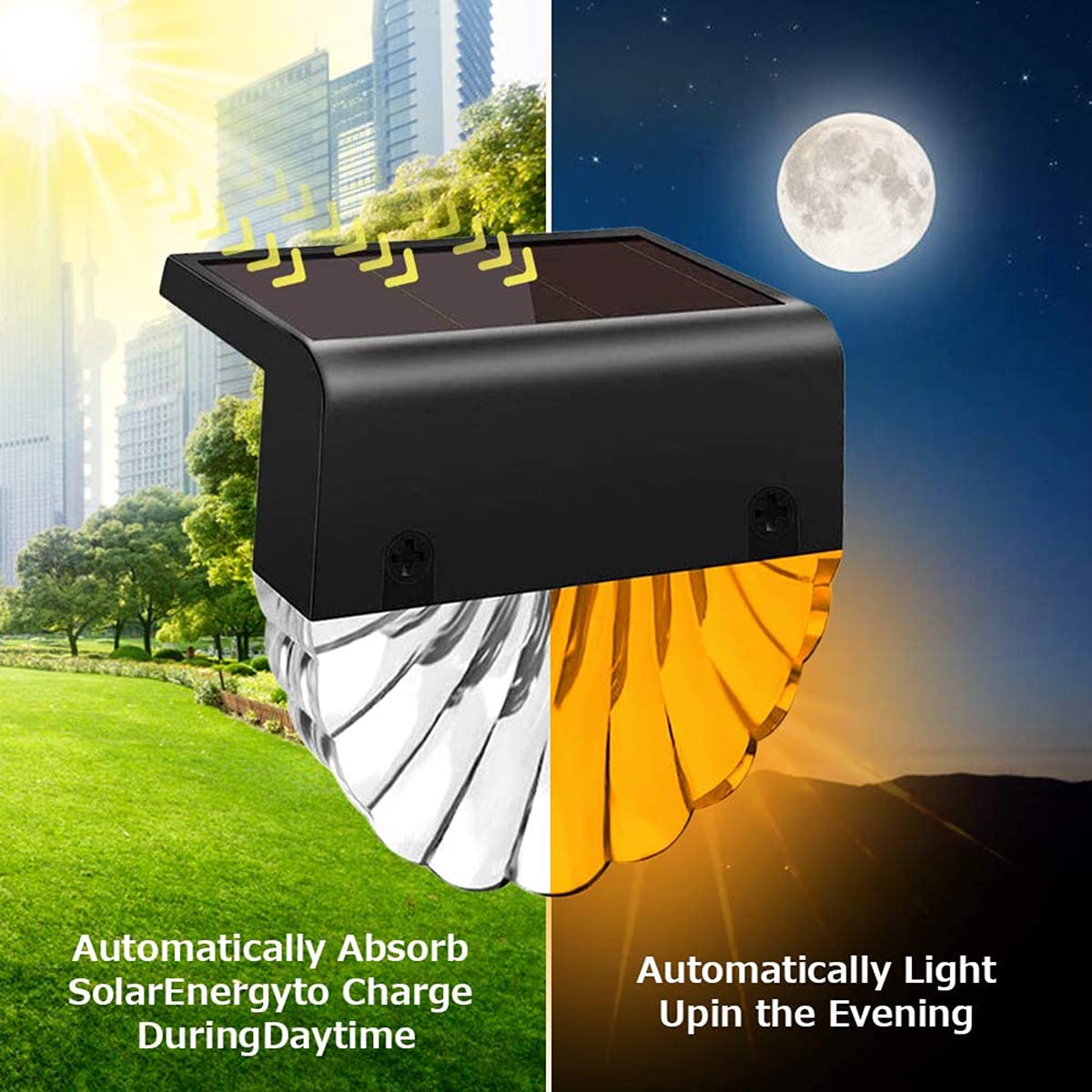 Lampy płotowe solarne, zewnętrzne lampy ścienne do oświetlenia schodów, wodoodporne IP65, dekoracyjne oświetlenie na ścieżkę, podwórko, patio, schody, schody, schodów i płotów, ciepłe i kolorowe światło, 6 szt