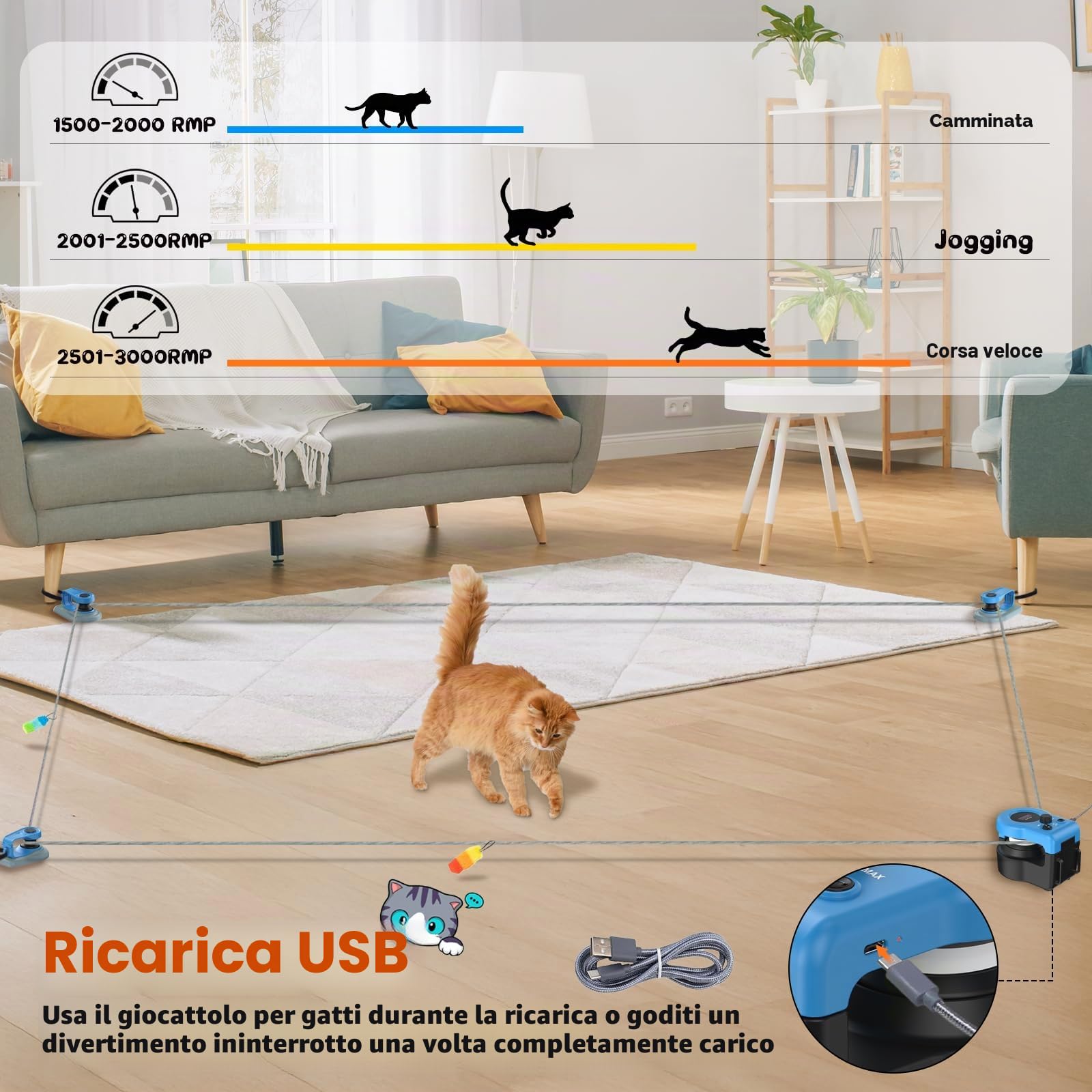 Giochi Per Gatti – Simulazione Realistica di Topo con Percorsi Personalizzabili, Modalità Automatica e Manuale, Ricaricabile, Sicuro e Resistente, per Gioco Attivo e Salute