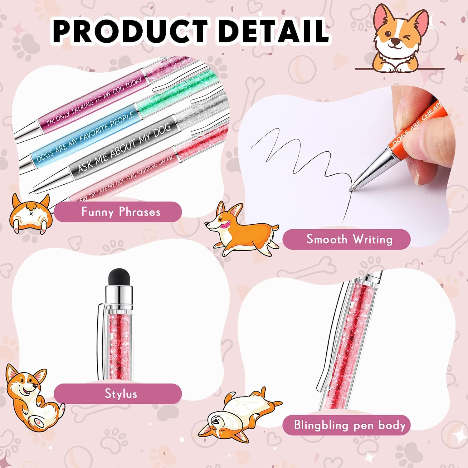 Sabary 12 Pieces Pet Lovers Pens Set Cat Dog Lovers Pen Set Colorful Ballpoint with Funny Phrase Cute Kawaii Gift for Pet Foster Kitty Mom Paw Fan Kitten Vet Office Supplies(Dog Style)