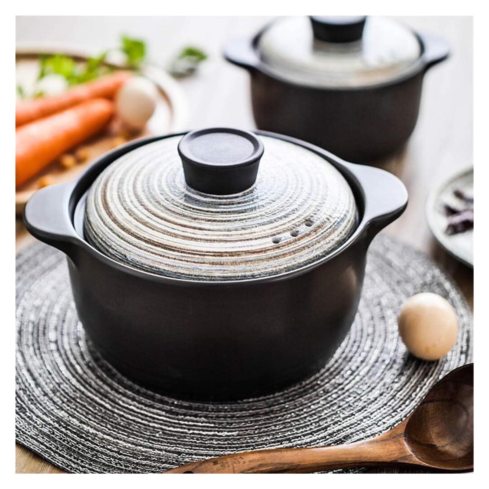 METTEOR Ceramic Hot Pot Hand-painted Slow Stew Cookware Casserole With Lid Soup Clay Heat-resistant 4l (One Color 3L)