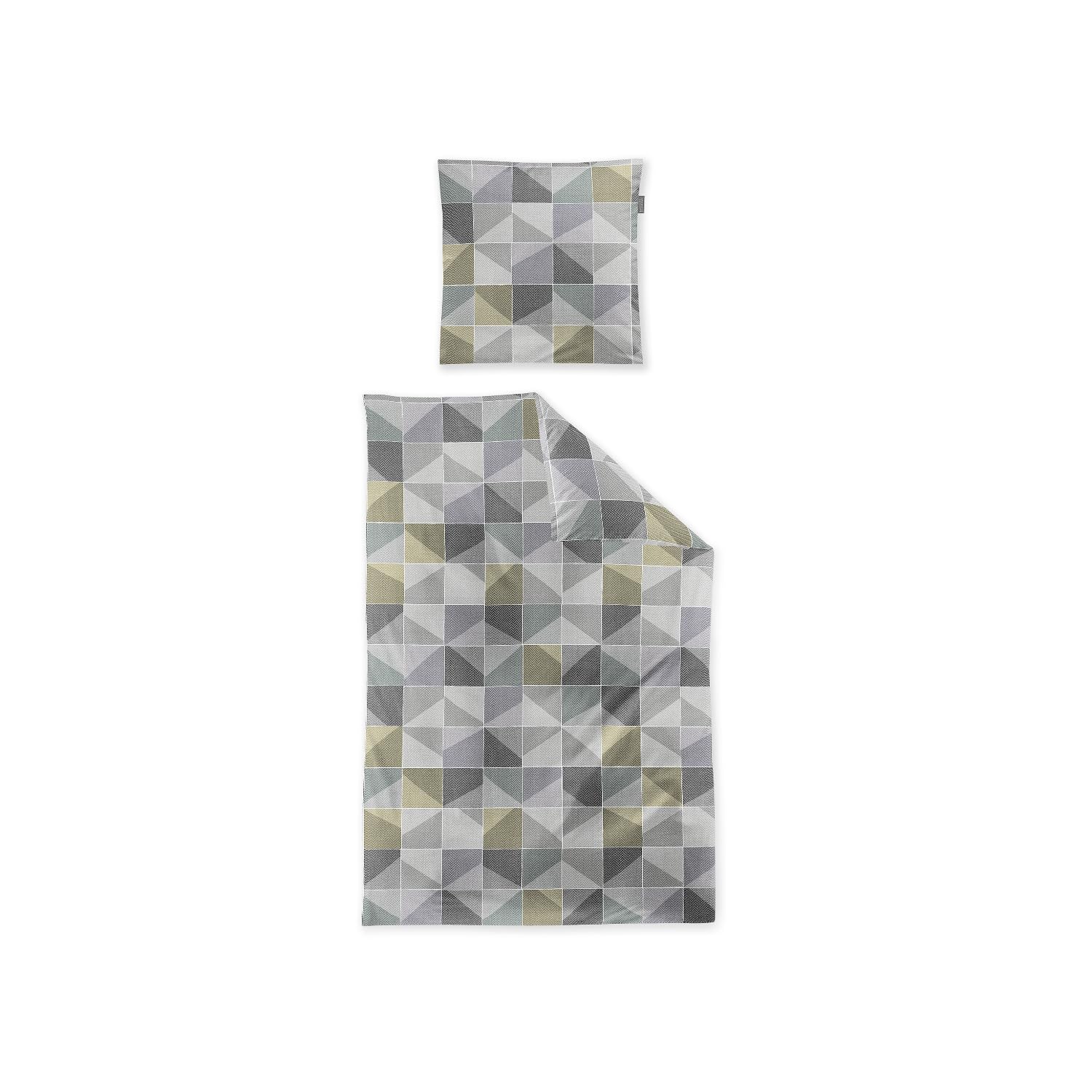 Irisette Feinbiber Bettwäsche 8646-30 Geometrisch Grau Gelb 135x200, 100% Baumwolle, warm, weich, atmungsaktiv, hautfreundlich, pflegeleicht, bügelleicht, mit Reißverschluss