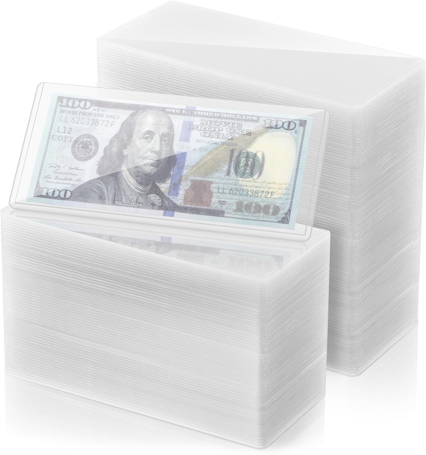 cobee 100 Pcs Hard Plastic Clear Money Holder, Transparent Dollar Bill Sleeves Waterproof Currency Sleeves 6.9 x 2.9 Inch Top-Insert Money Display Protectors for Banknotes Stamp Collecting