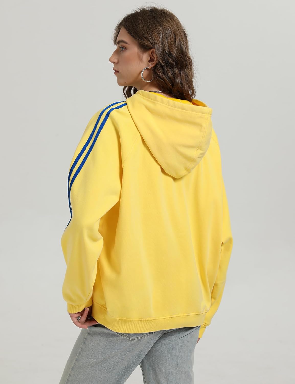 Iwing Hoodies Sweatshirts for Men Acid Wash Oversized Hoodie Double Striped Athletic Heavyweight Fleece Sweatshirt Women - Image 3