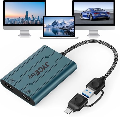 Adaptador USB 3.0USB C a HDMI, monitor dual 4K 60Hz DisplayLink adaptador (DL6950) múltiples pantallas, compatible con Apple Mac M1M2M3, Windows,