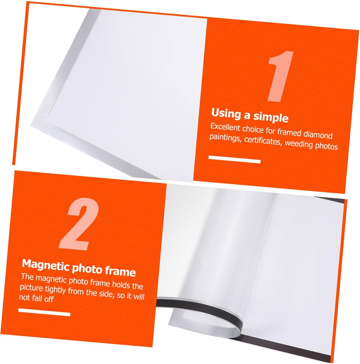 NUOBESTY 2 Sets Magnetic Picture Frames Self-adhesive Plastic Photo Frames Home Wall Display for Paintings and Diamond Drawings Silver Color