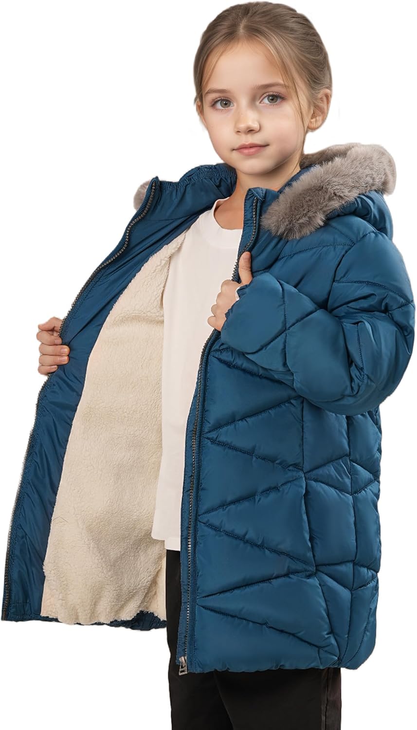 solomate Girls Winter Coats with Hood - 4-12Y Girls' Outerwear Winter Puffer Heavyweight Fleece Lined Coats for Kids