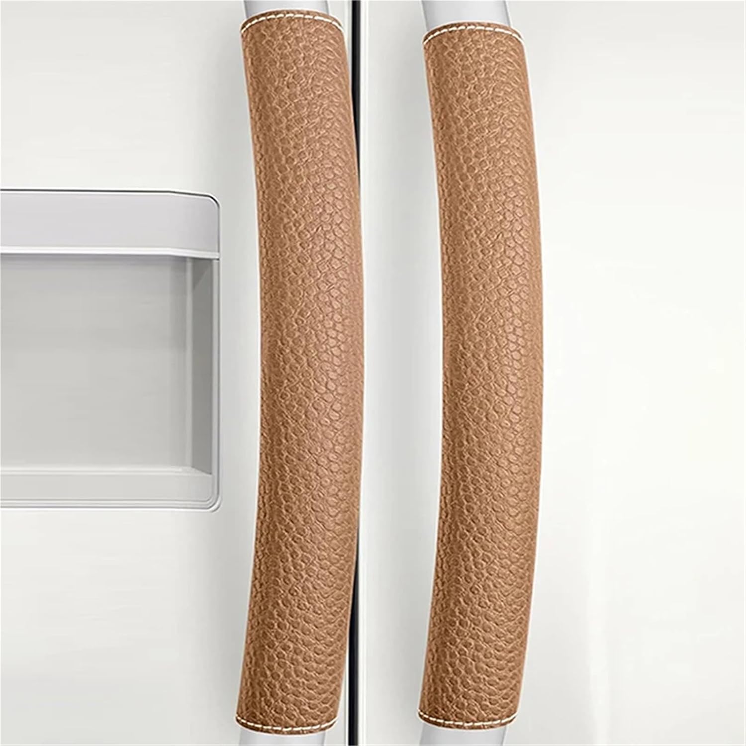 Kitchen Appliance Handle Wrap Covers 8PCS Refrigerator Door Handle Covers PU Leather Refrigerator Door Handle Cover Adjustable Fridge Door Handle Cover(16CM Light Brown)