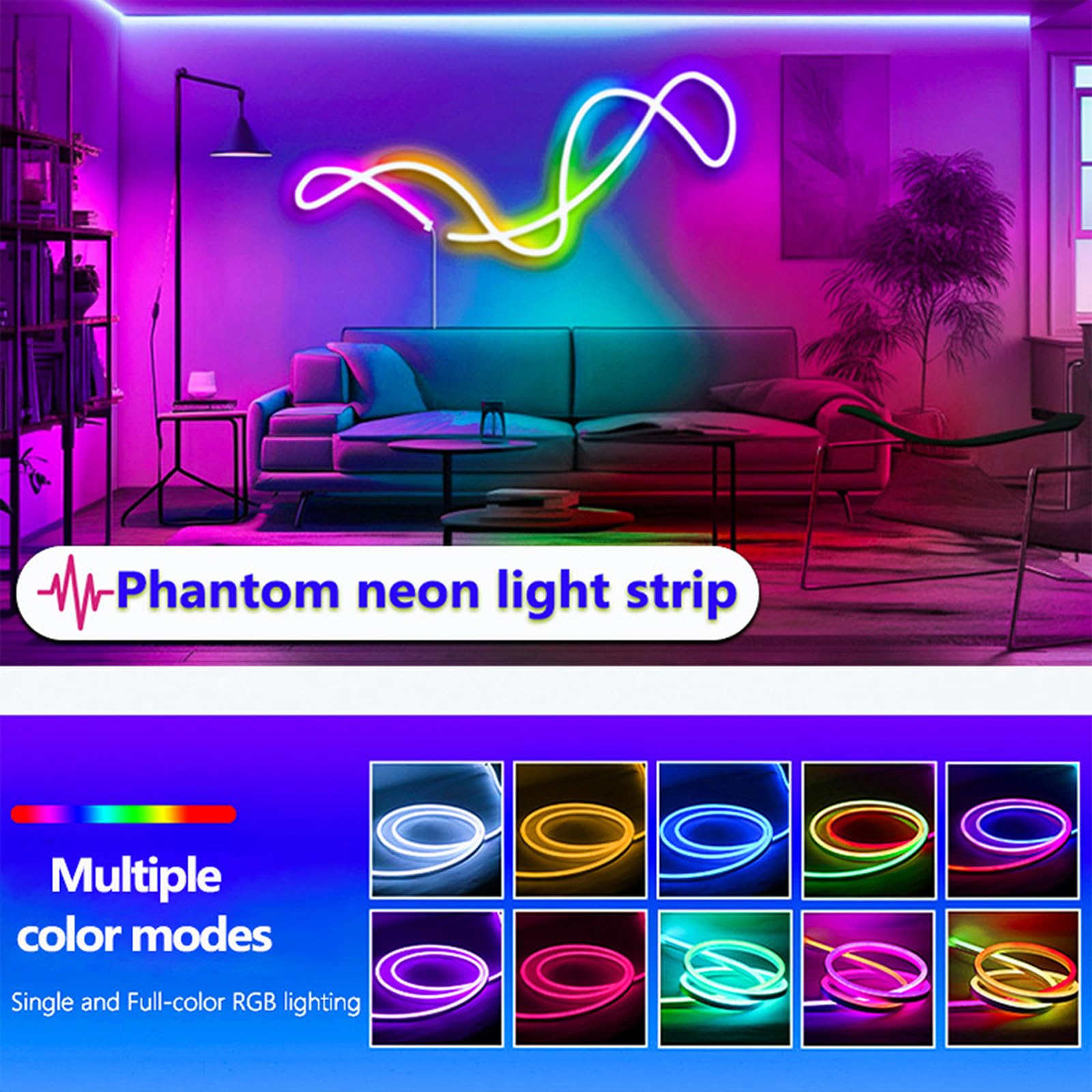 Tira LED de neón, iluminación ambiental activada por voz Wi-Fi/Bluetooth, control con aplicación/mando a distancia múltiples modos, sincronización de música, tira de luz flexible que cambia WiFi -10m