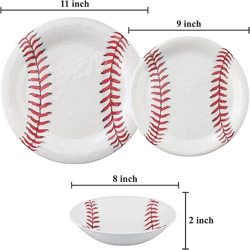 Miniatura 3 de UPware Juego de vajilla de melamina de béisbol de 12 piezas, juego de platos para exteriores, juegos de platos y cuencos, servicio para 4, blanco