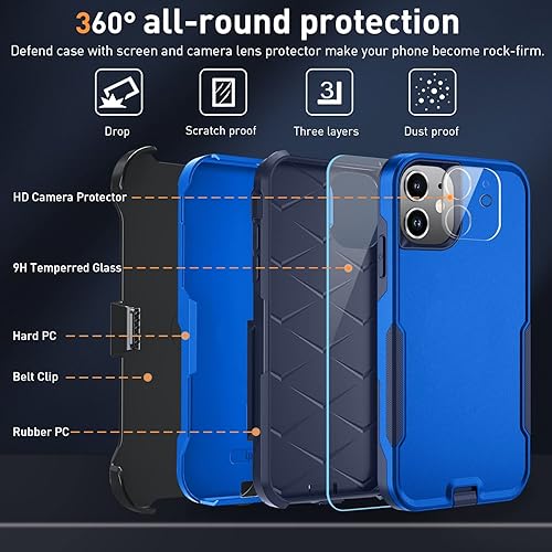 Miniatura 2 de Xmon Funda resistente para iPhone 11, funda resistente con clip para cinturón, funda protectora a prueba de golpes, protector de pantalla de vidrio