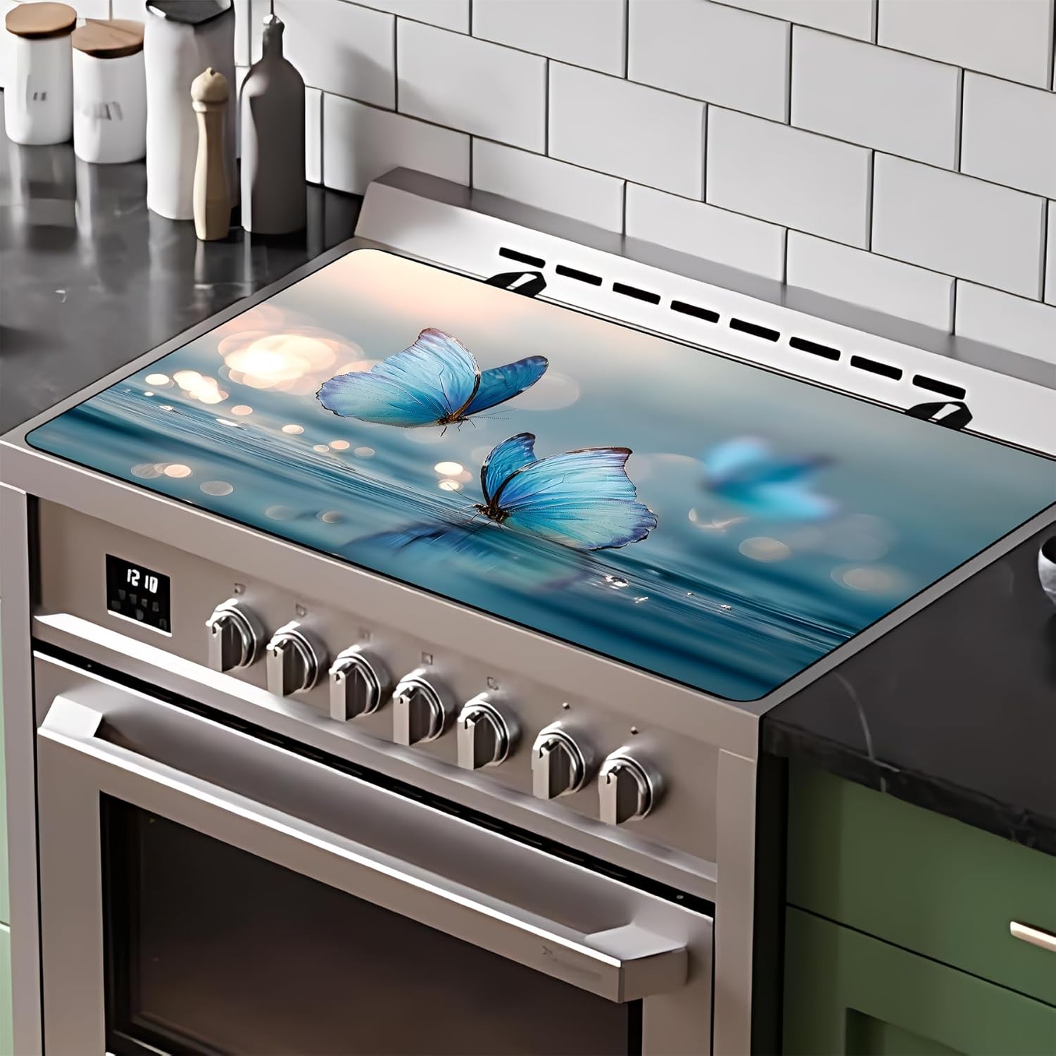 BVBOX 28.5" x 20.5" Stove Top Cover Mat for Electric Stove, Non-Slip Stove Cooktop Countertop Protector Cover Pad Washable Absorbent for Kitchen Home Decoration (Blue Butterfly, 28.5"*20.5")