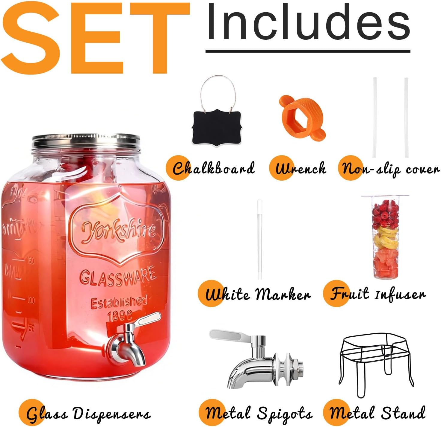 2 Gallon Glass Drink Dispenser For Parties,Beverage Dispenser with Stand,Lemonade Dispenser with 304 Stainless Steel Spigot Leakproof for Sun Tea,Homemade Juice,Picnic - Image 6