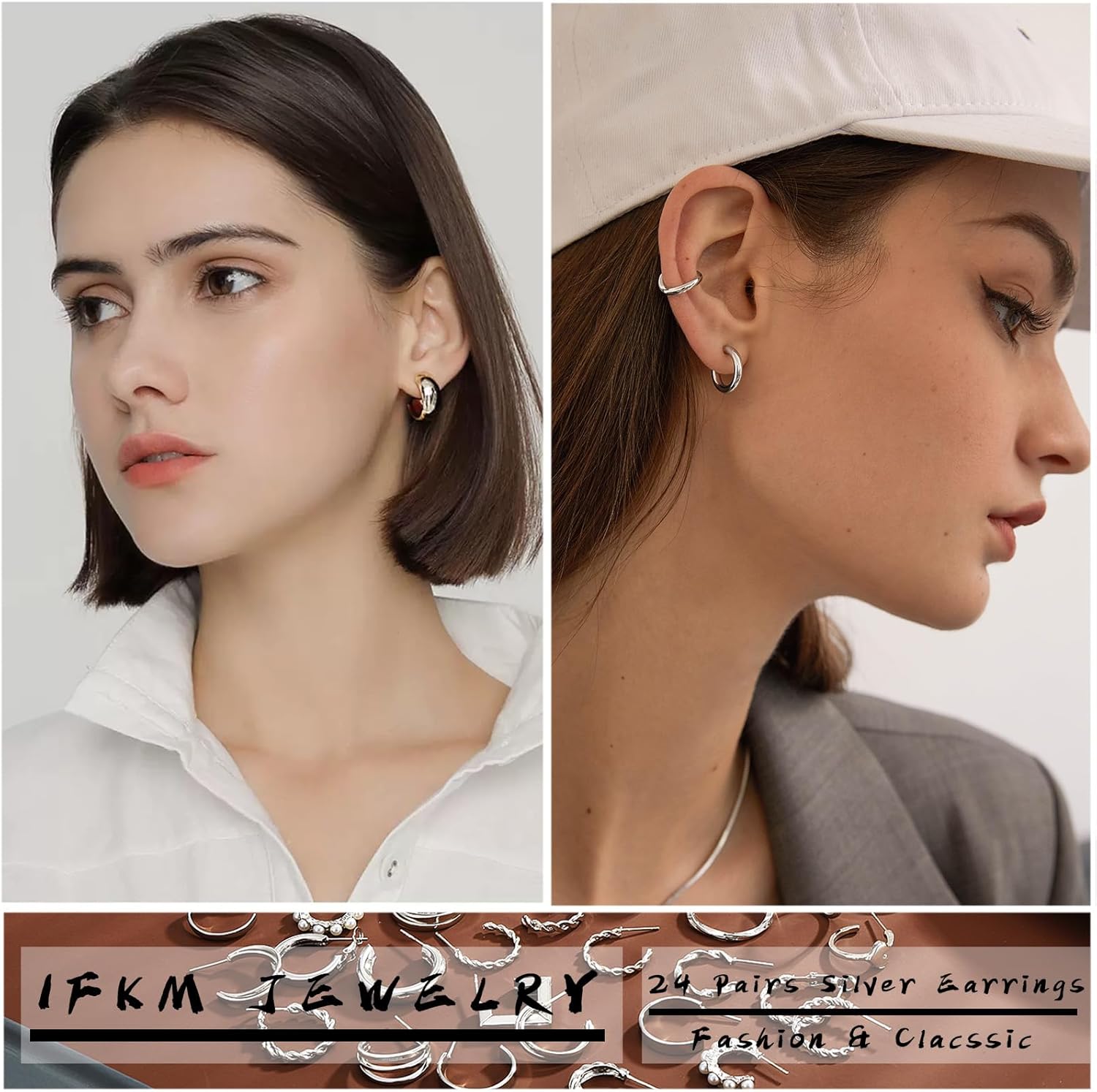 IFKM 24 Pairs Gold Hoop Earrings Set for Women Hypoallergenic Chunky Chain Twisted Open Hoops Dangle Earring Packs for Birthday Party Christmas Fashion Jewelry Gift - Image 2