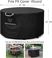 Vista 2 de QH.HOME Cubierta redonda para hoguera súper impermeable, cubierta redonda de 40 pulgadas para fogatas al aire libre, 600D, fuerte resistente a