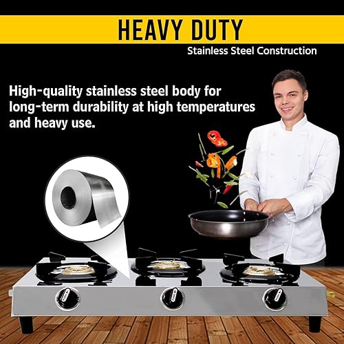 Miniatura 3 de Estufa de propano de 3 quemadores  Estufa de camping de acero inoxidable para autocaravana  Estufa de propano portátil para cocinar al aire libre