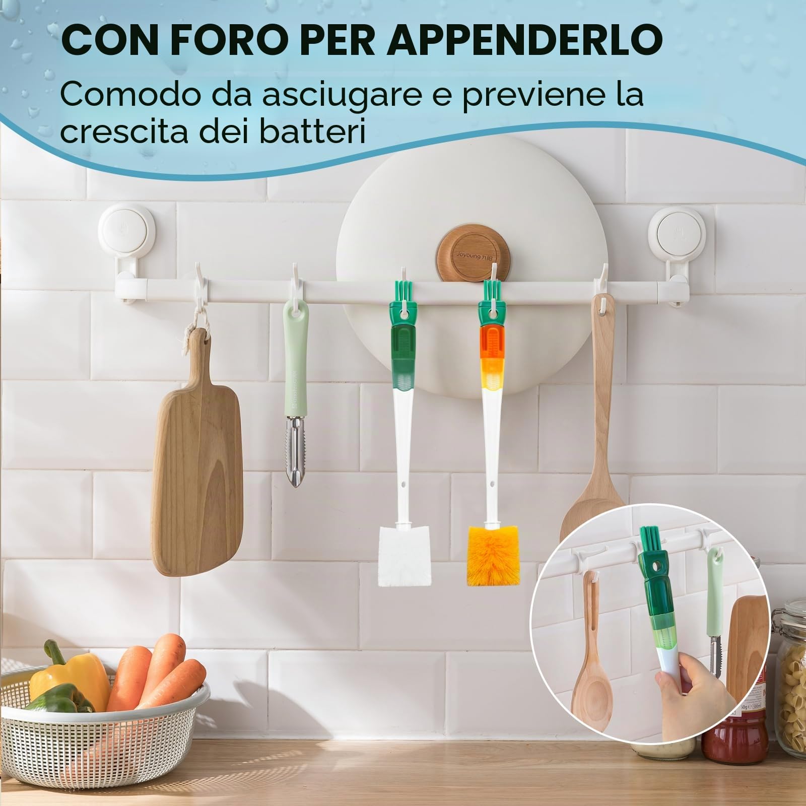 2 Pezzi 5 in 1 Scovolino per Bottiglie, Borraccia, Biberon e Cannucce, Bottiglie Termiche