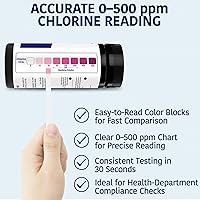 Vista 3 de 200 tiras reactivas de cloro para servicio de alimentos de 0 a 500 ppm (paquete de valor) - Tiras de prueba de desinfectante de blanqueador