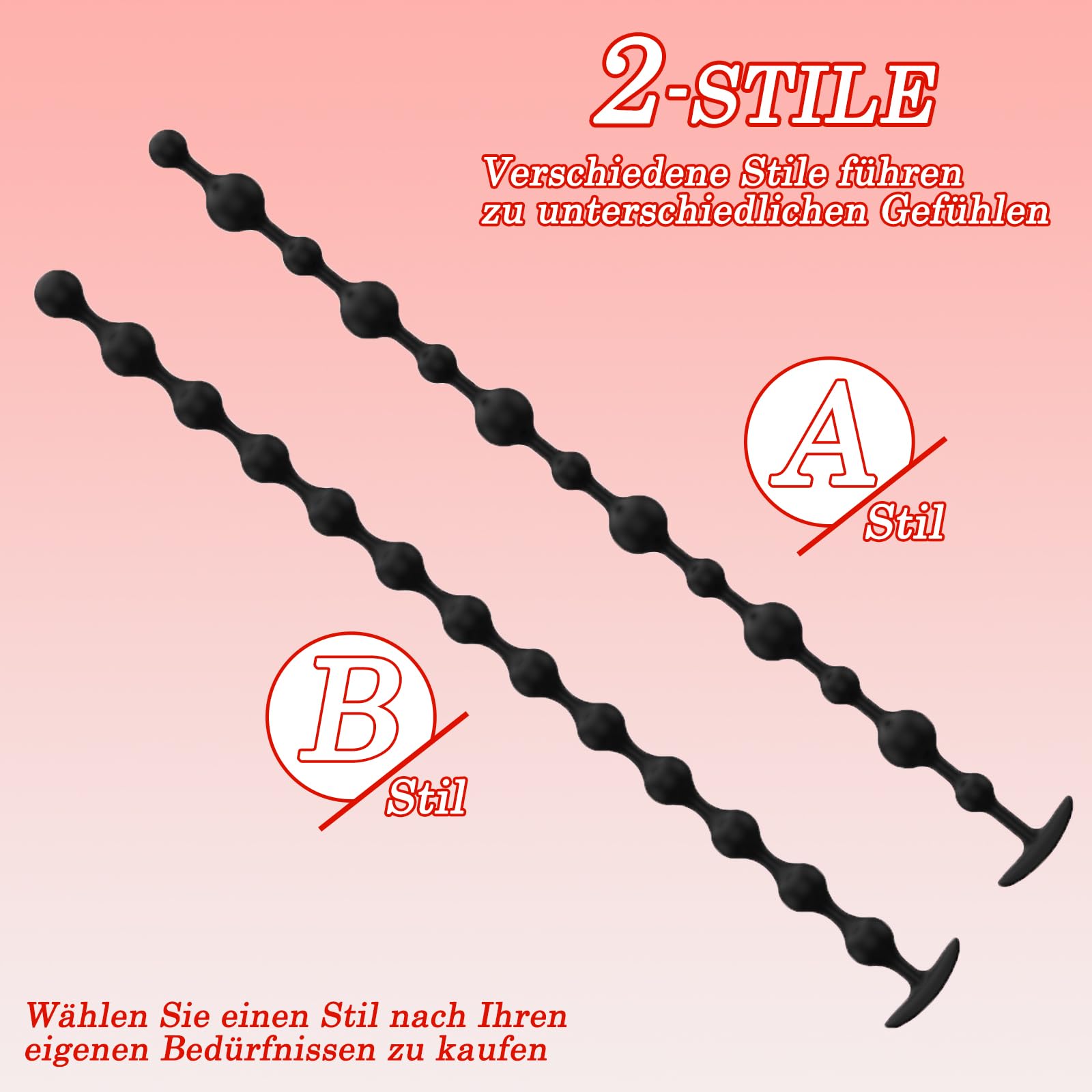 BDSMAGE Plug anale in silicone con 13 palline, Plug anale con catena anale e perline anali per uomini e donne, Dildo anale extra lungo, Gancio anale, Masturbatore anale (B)