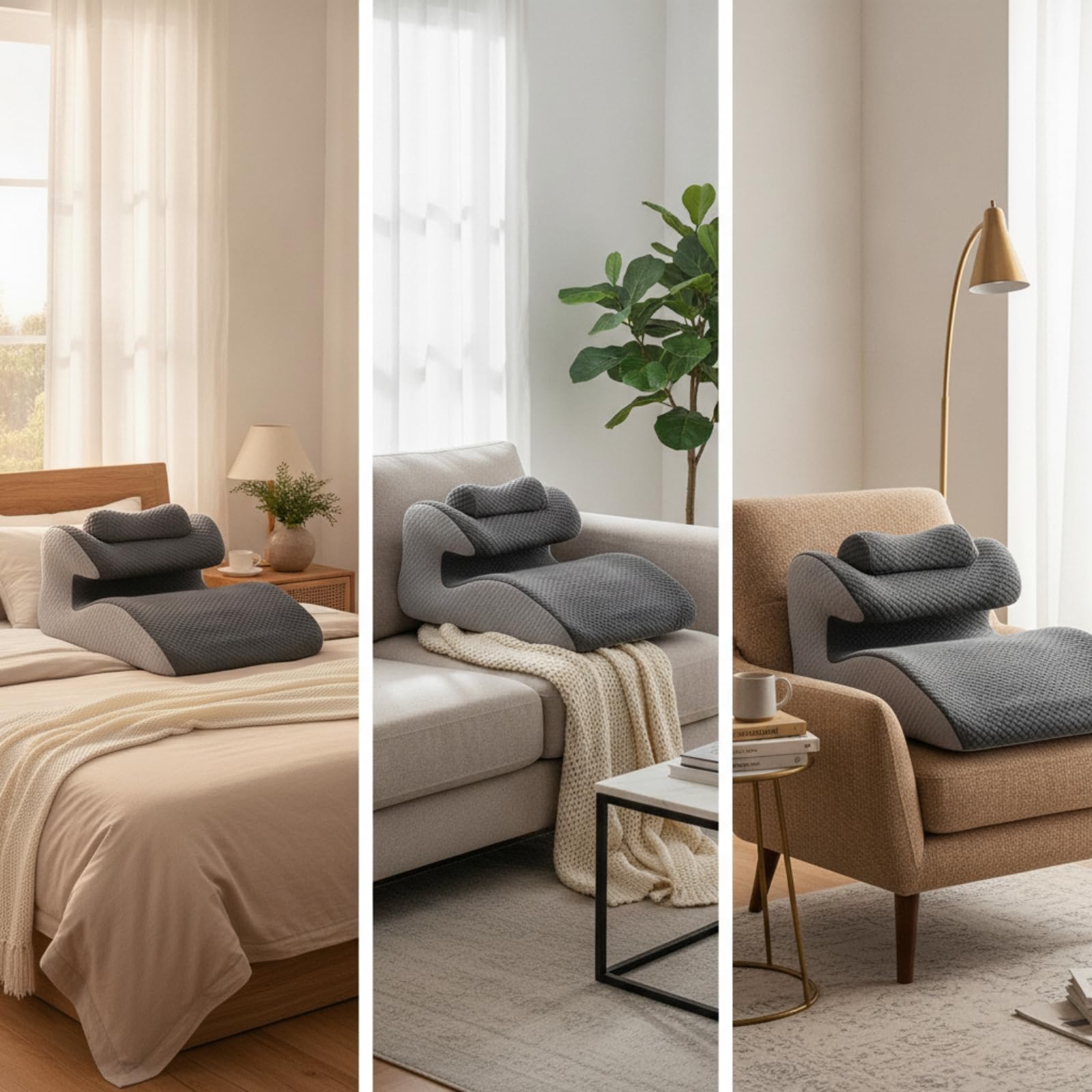 Qianly Schienale Antireflusso Cuscino Cuneo Letto Guanciale Ergonomico Supporto Lombare Collo Memory Foam Superficie Trapuntata Morbida Adatto per Lettura, Grigio Spaziale Scuro