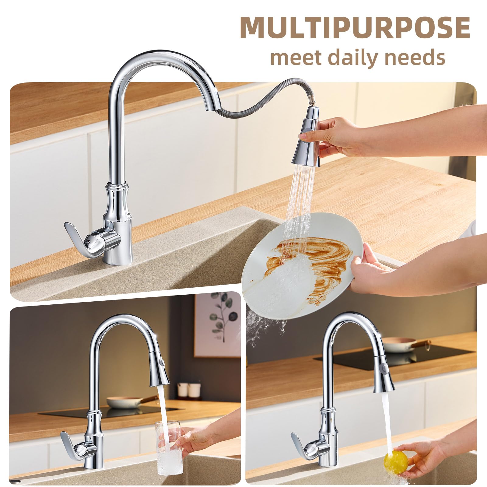 Peppermint Ausziehbarer Küchenarmatur-Sprühkopf Chrom - 2 Modi (Sprüh/Strahl), G1/2 Anschluss