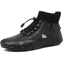 MenS Waterproof Leather Lightweight Outdoor Ankle Boots Comfortable Round Toe Soft Sole Non-Slip Driving Walking High Top Chukka Boots Slip-On Lightweight Sports Shoes