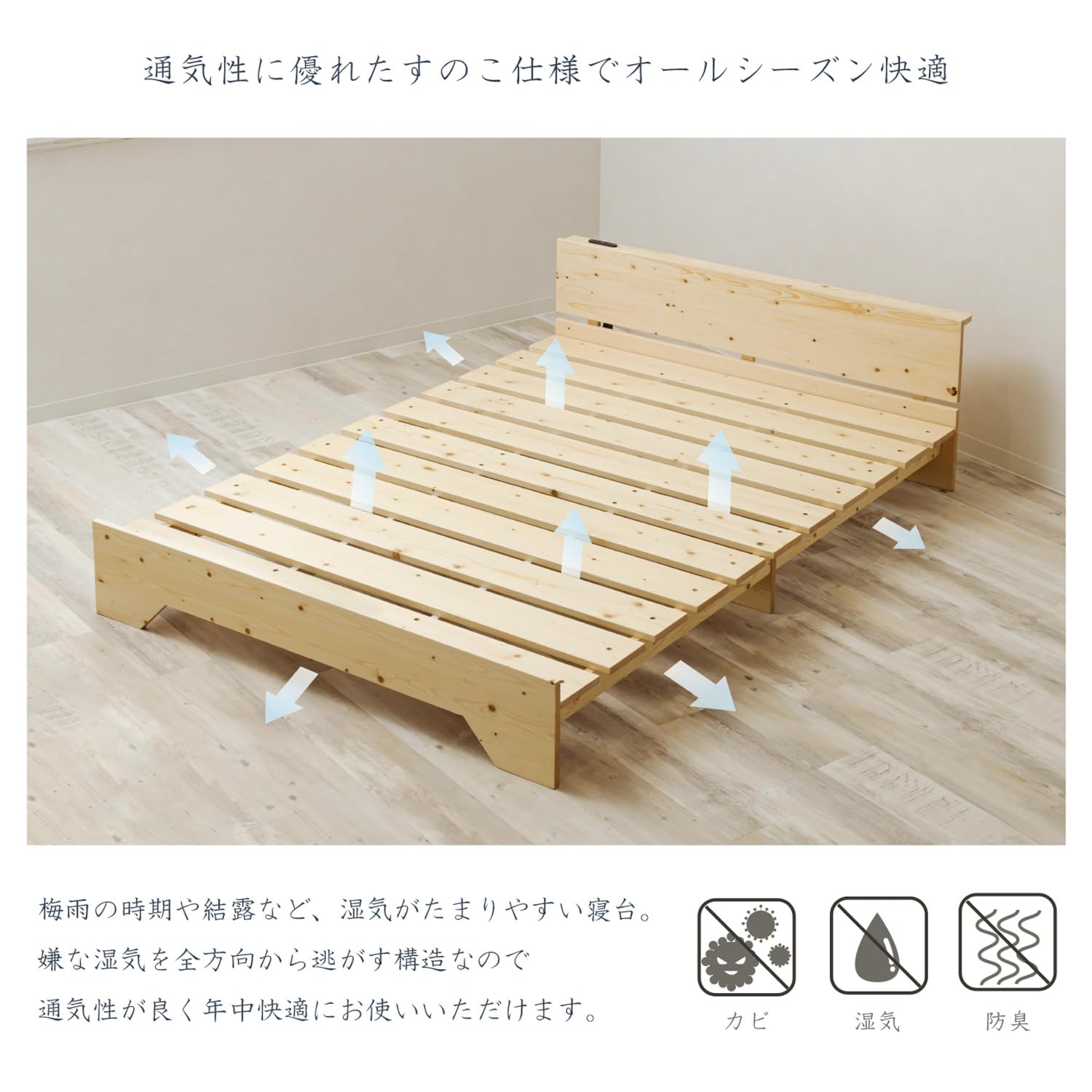 Amazon｜宮付き天然木ステージすのこベッドダブルサイズ ナチュラル