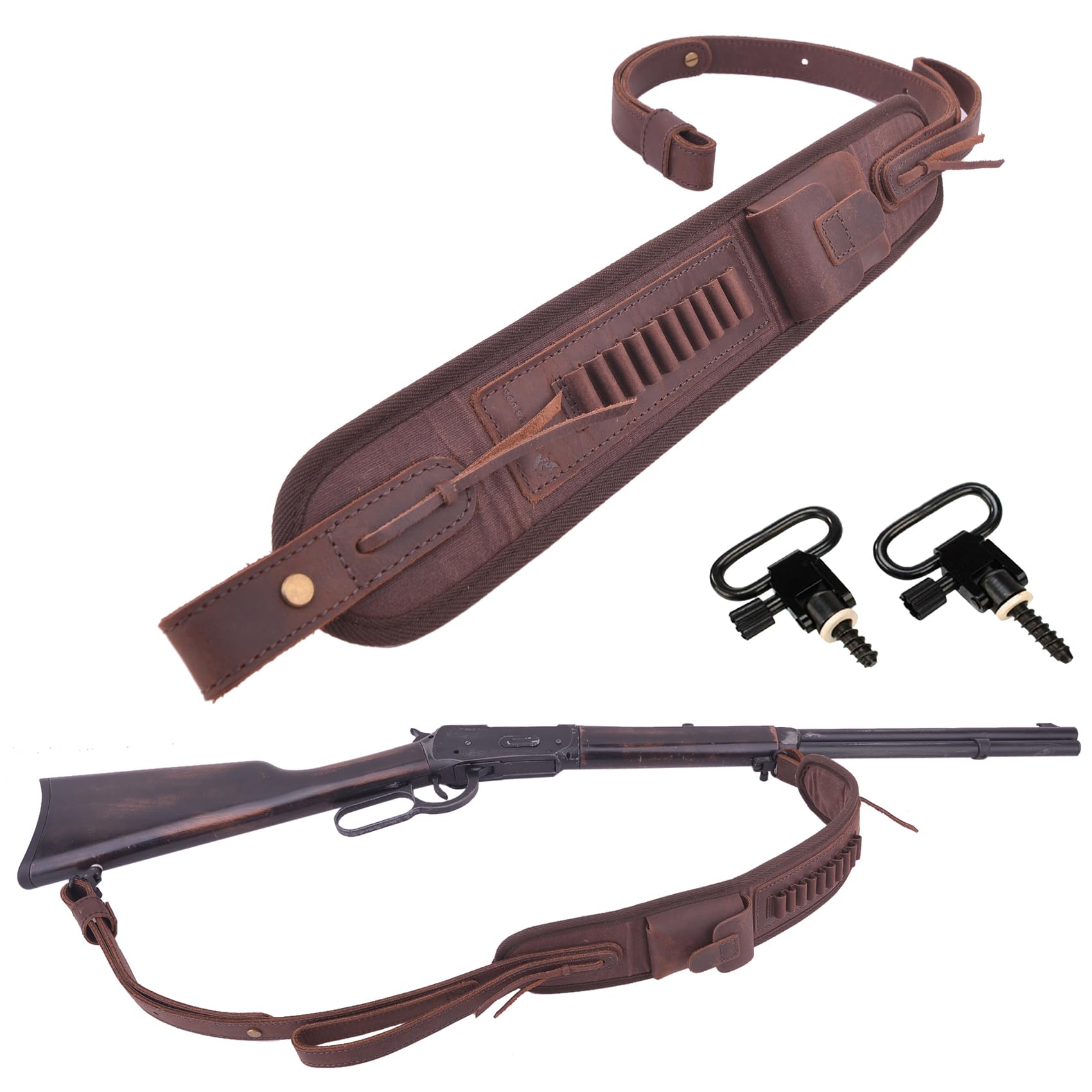 Leather Ammo Holder Rifle Sling Hunting Gun Strap for 30/30 .357 .45 .45-70 .22 12GA 20GA