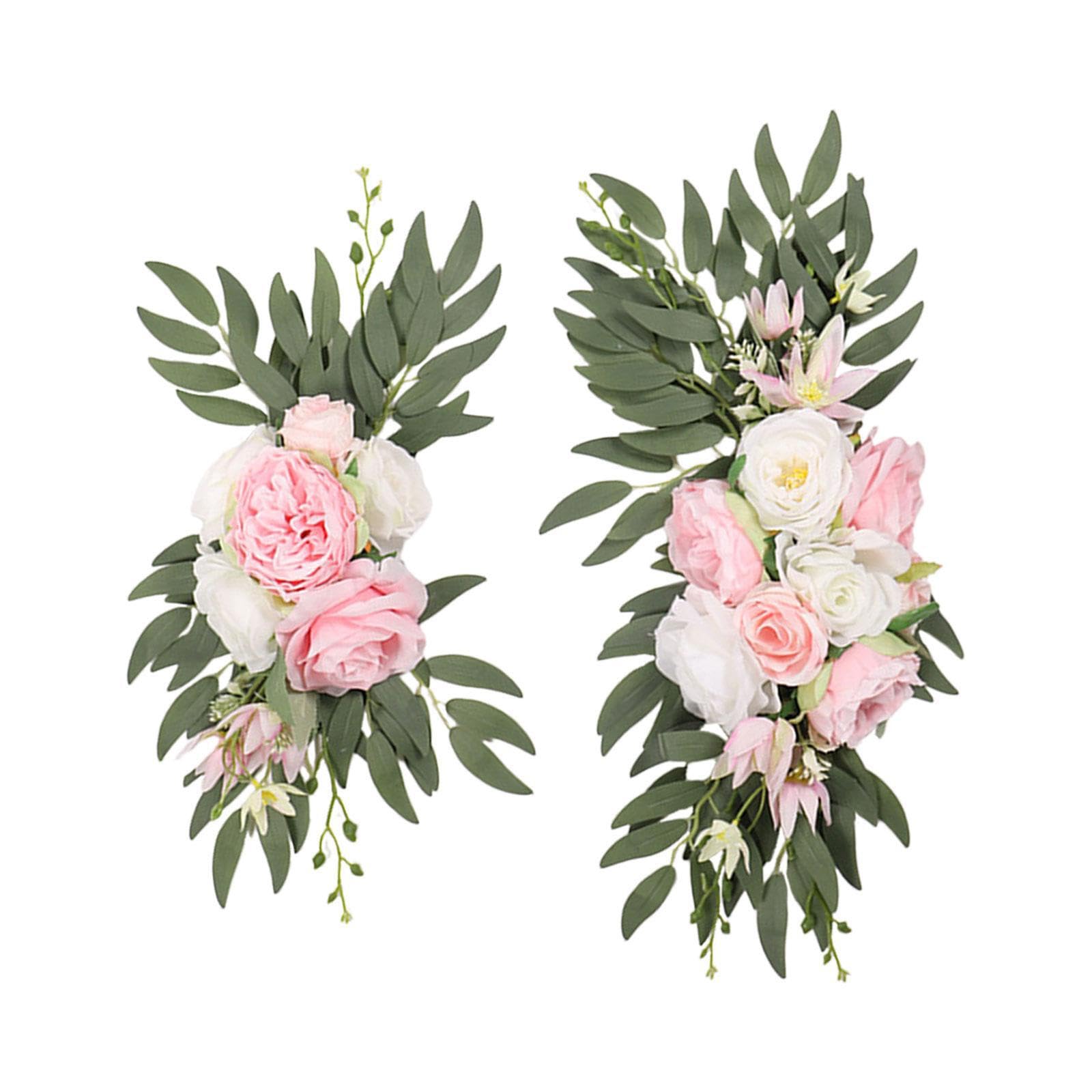 TWISAXC Front Door Hanging Wreath Wedding Artificial Rose With Green Leaves Swag Decoration For Parties Various Gatherings Silk Flowers Hanging Garlands For Wedding Arch, Pink