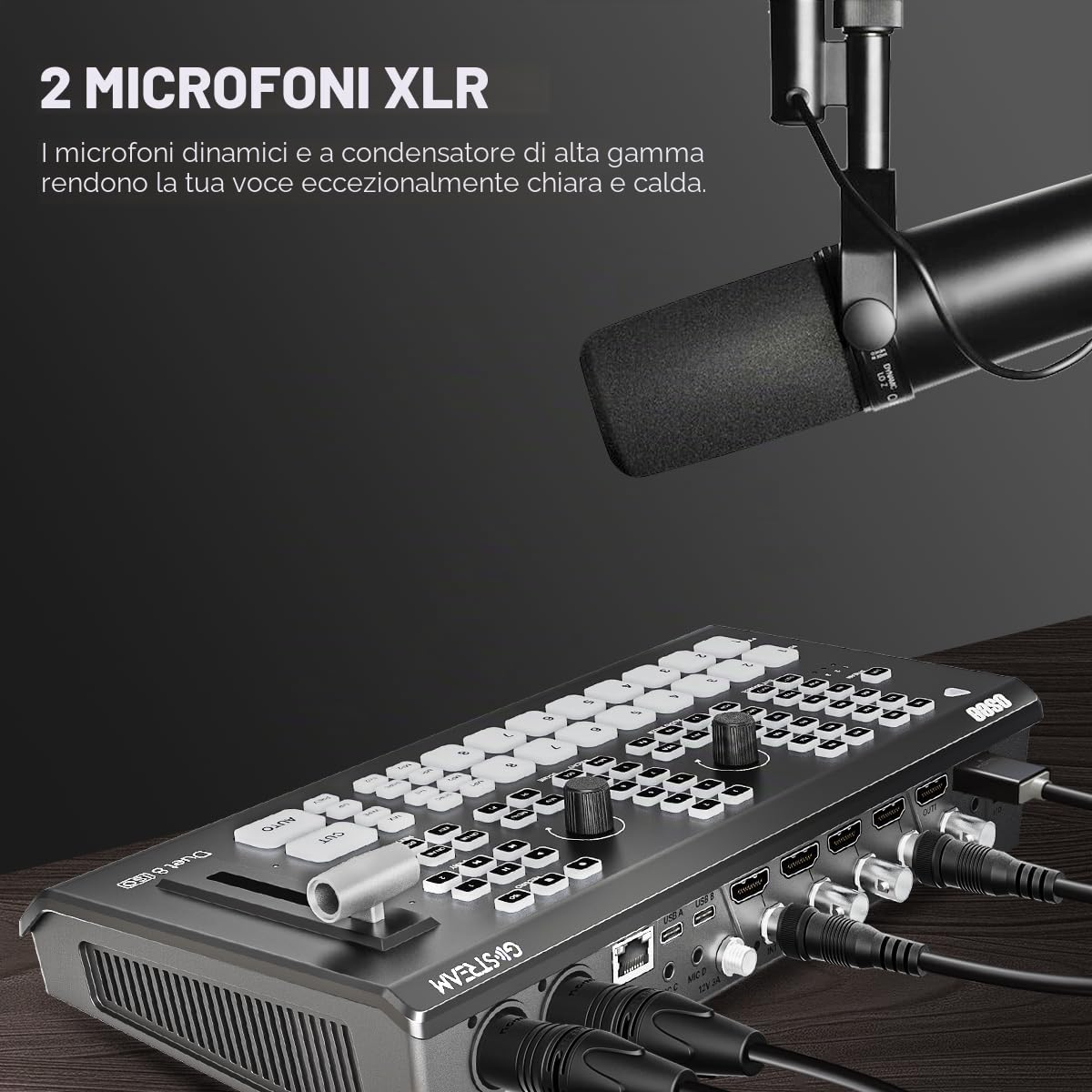 Osee GoStream Duet 8 ISO Mixer Video 8 Canali, 4×SDI + 4K HDMI, NDI HX/SRT/RTMP, 2 Webcam, Ingressi Audio XLR, Registrazione ISO Separata per podcast, YouTube e Facebook