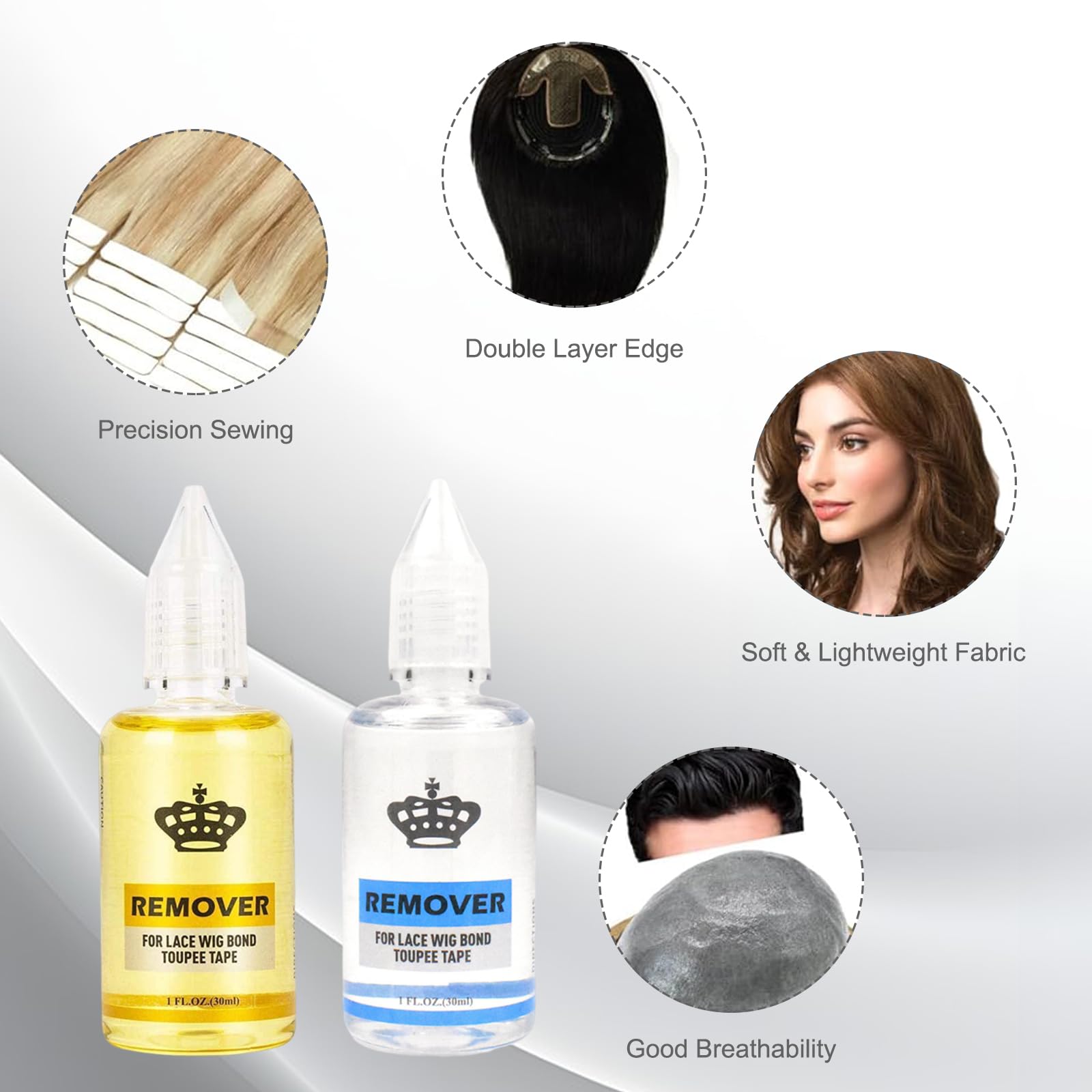 Roinaid 2 unidades de cinta para extensiones de extensión, removedor de extensiones de cinta adhesiva, disolvente para extensiones para eliminar residuos de pegamento, sistemas de cabello cosméticos,