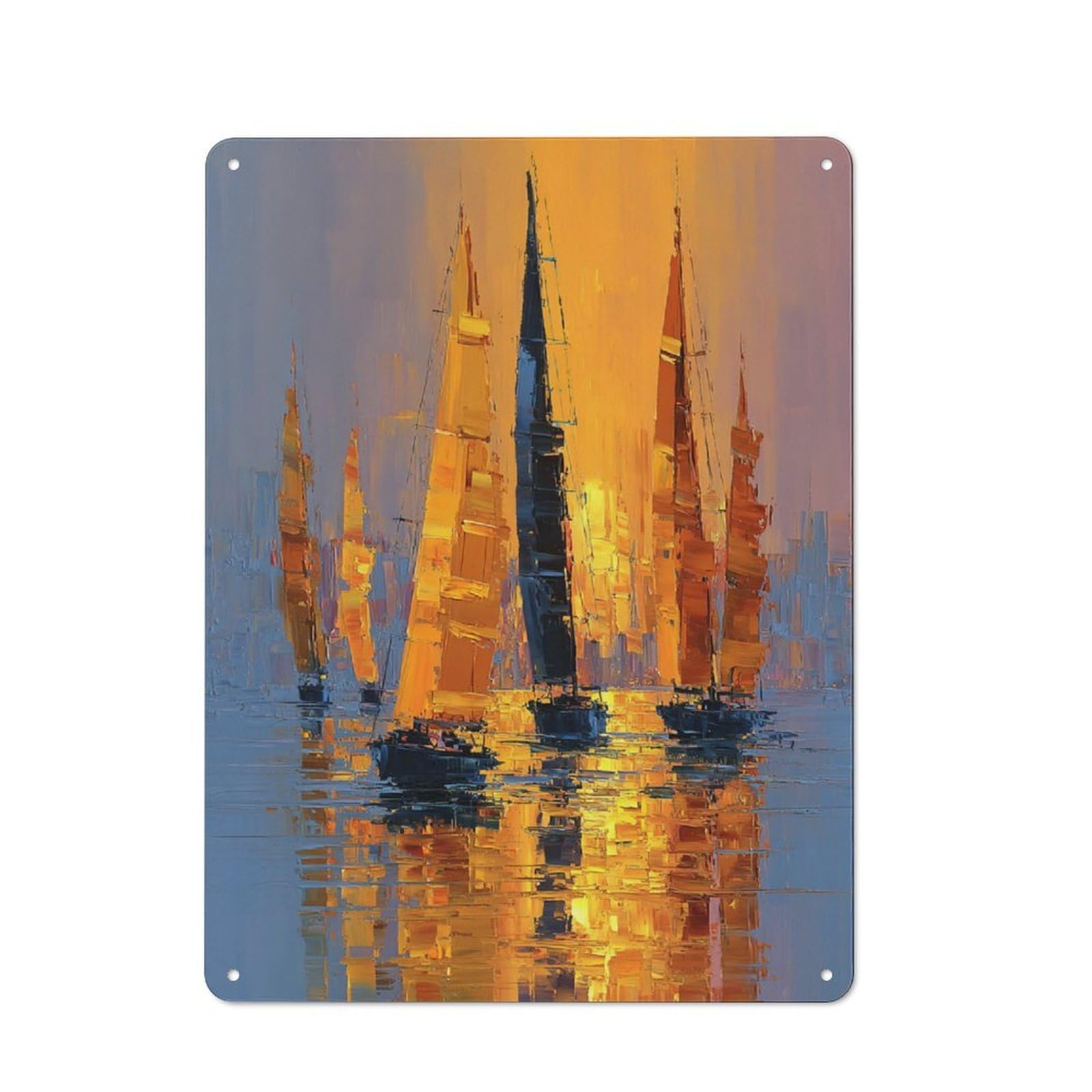 Junmoney Sunset Sailboats Vintage Metal Plaque 40X30cm For Man Cave Or Games Room, For An Autumn Update To Man Cave And Games Room