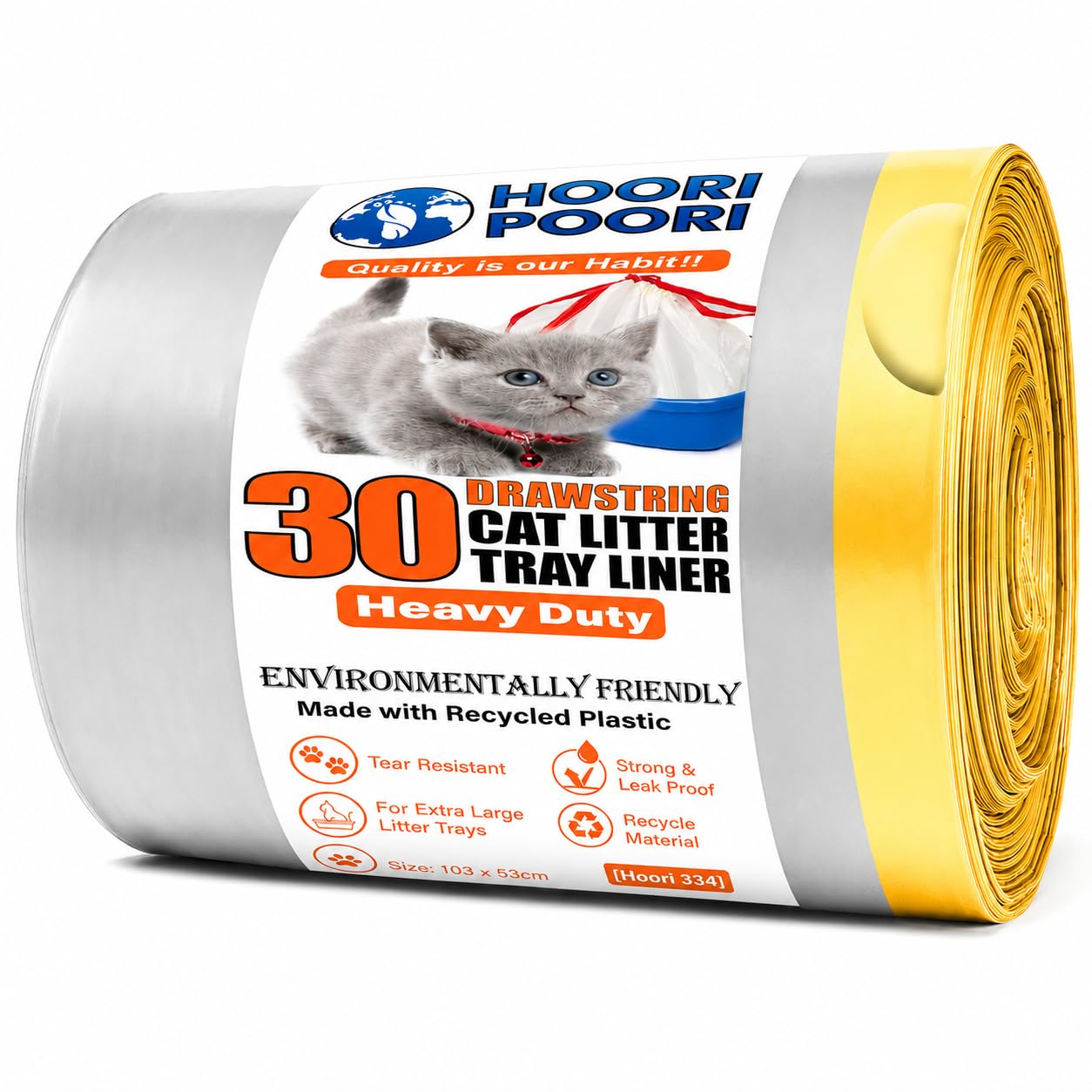 Hooripoori Transparent 30 Pack Drawstring Xl Cat Litter Tray Liners Extra Large Heavy Duty Cat Litter Tray Bags For Cat Litter Box, Thick Strong Scratch Resistant Leak Proof Bags Made From Recycled Material