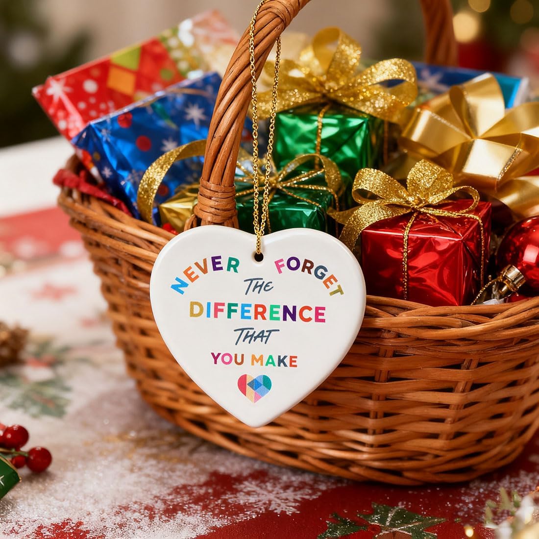 Heart Shaped Ceramic Ornament - Thank You Gift for Women, Teachers, Nurses, Friends, Coworkers - Never Forget The Difference You Make - Appreciation, Farewell, Retirement, Christmas Inspirational Gift - Image 6