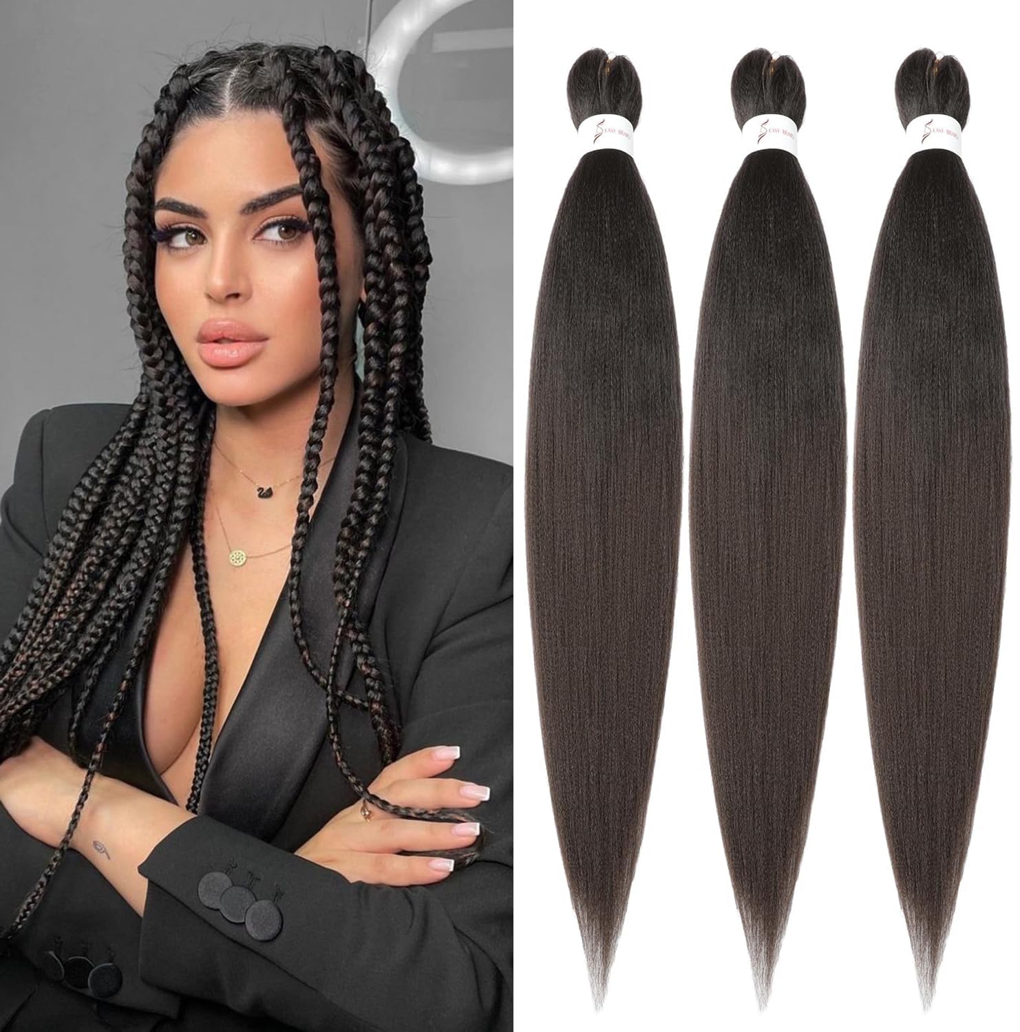 YDDM Capelli Per Treccine Africane Marrone Extension Treccine Texture Yaki Easy Install per Principianti 32 Pollici 3 Pezzi Capelli Leggeri e Naturali per Box Braids, Twist e Crochet