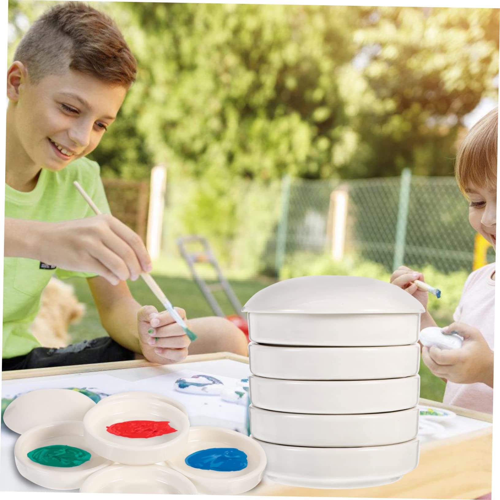 EXCEART Tavolozza in Ceramica 5 Strati per Acquerelli, Vassoio Miscelazione Colori, per Pittura ad Acqua DIY