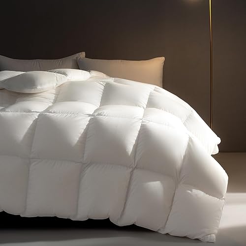 Miniatura 2 de Bevink Edredón de plumas tamaño King, color blanco sólido para todas las estaciones, relleno de plumas y plumón, relleno de edredón esponjoso de