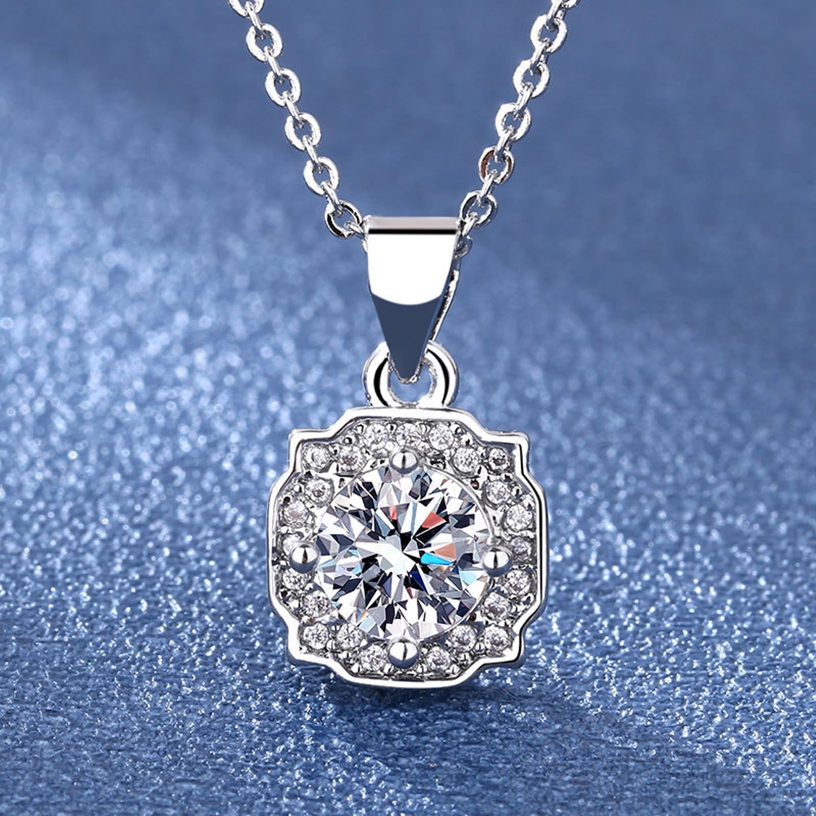 Collana Matrimonio Oro Bianco 375/585/750, Collana Ciondolo Semplice Donna con Diamante Sintetico, Catena Regolabile 40+5 cm